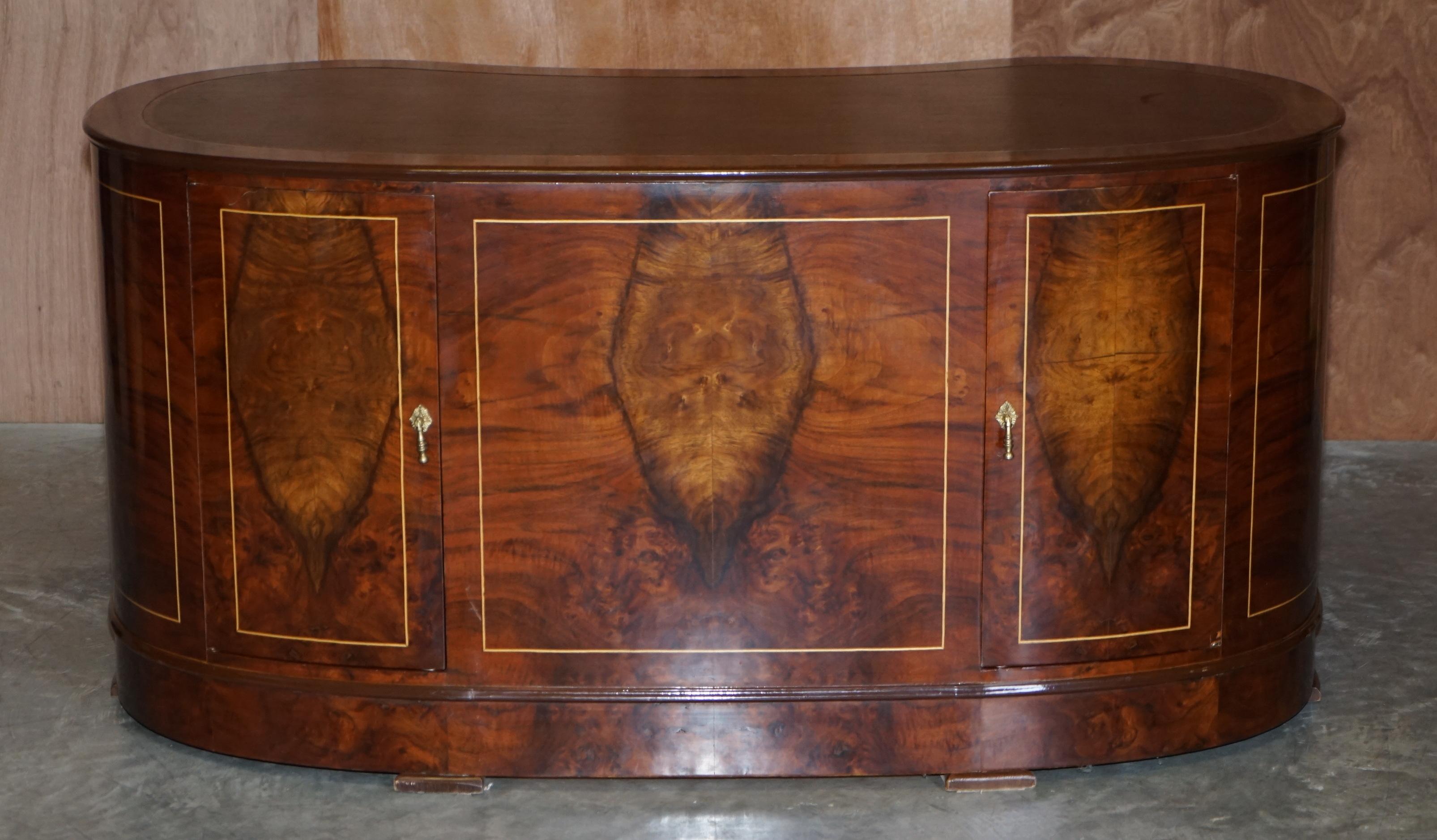 Burr & Burl Walnut 9 Drawer Kidney Desk Double Sided with Cupboards to the Rear 6