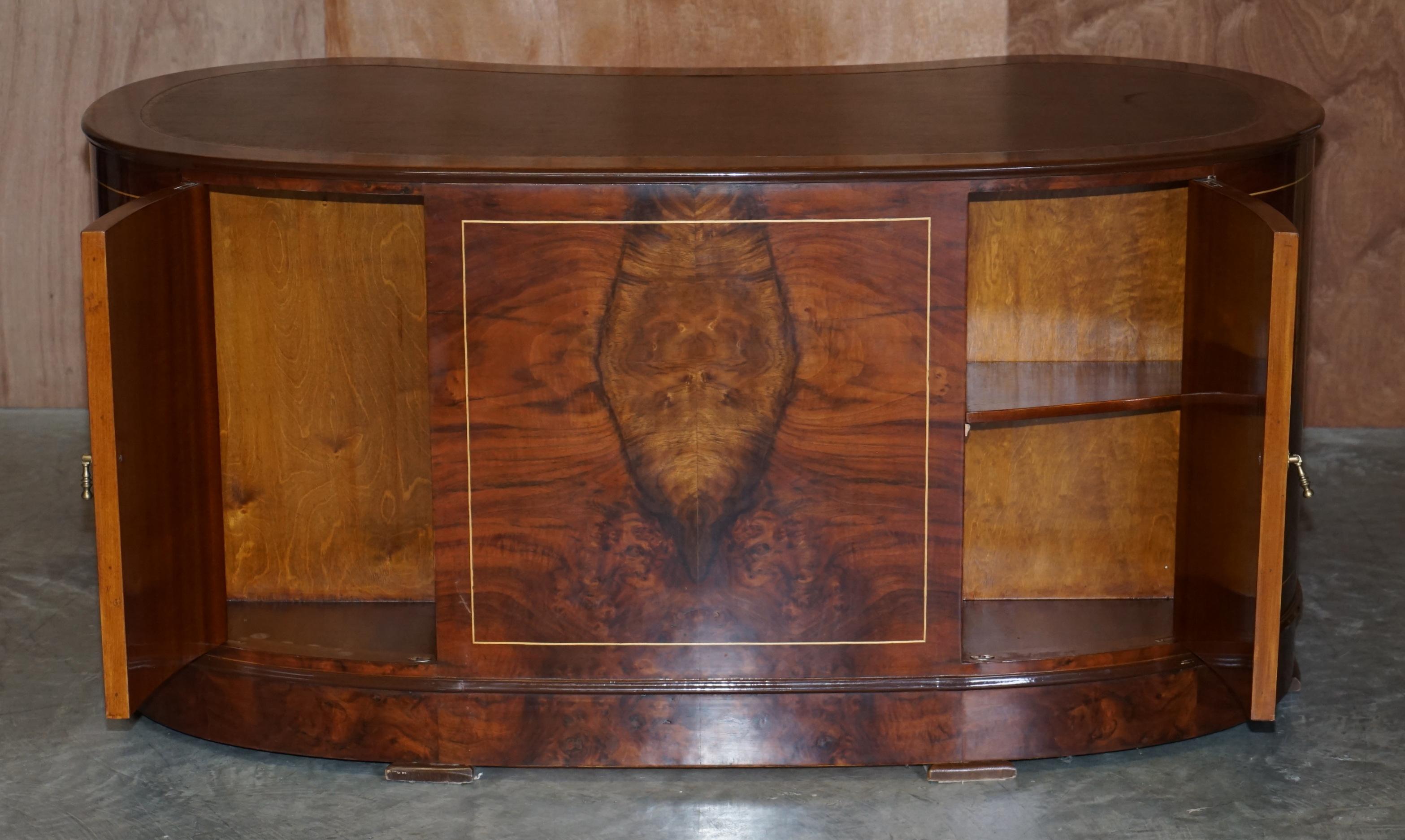 Burr & Burl Walnut 9 Drawer Kidney Desk Double Sided with Cupboards to the Rear 9