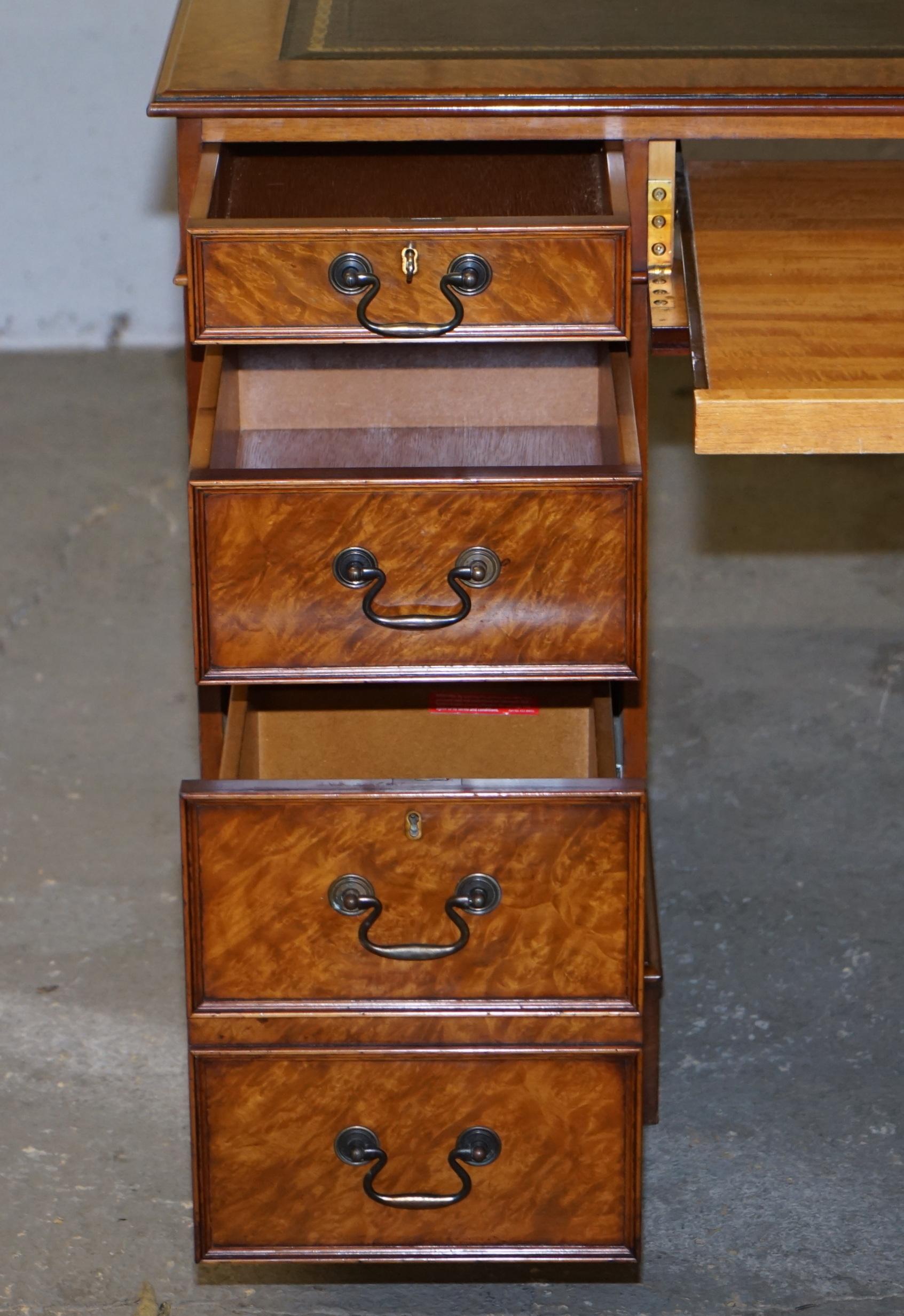 Burr & Burl Walnut Twin Pedestal Computer Partner Desk Brown Leather Writing Top 8