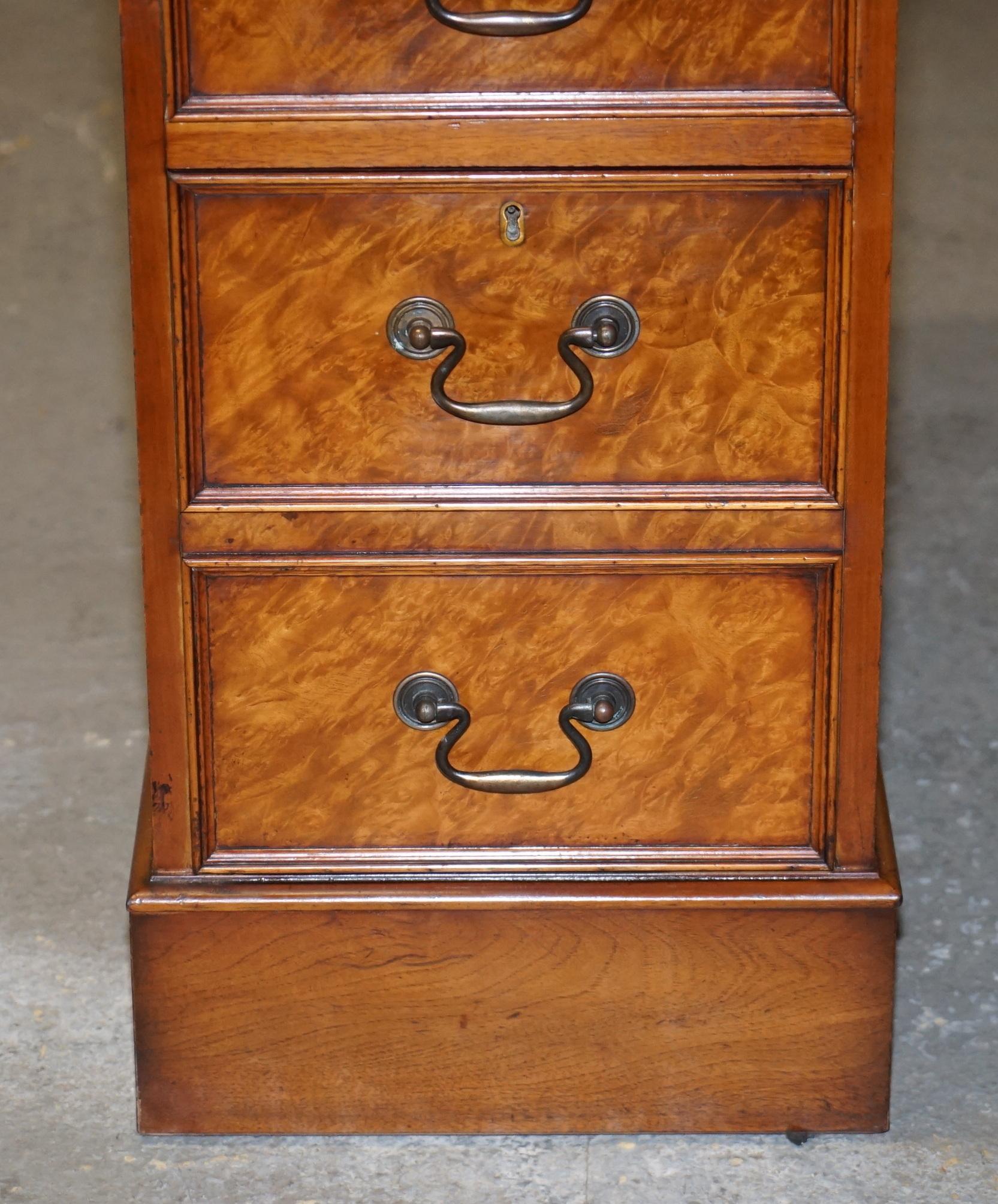 Burr & Burl Walnut Twin Pedestal Computer Partner Desk Brown Leather Writing Top 3