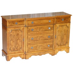 Burr & Burl Yew Wood Faux Drawer Fronted Library Bookcase Sideboard with Shelves