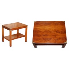 Vintage Burr 
Burl Yew Wood Military Campaign Style Side End Lamp Wine or Coffee Table