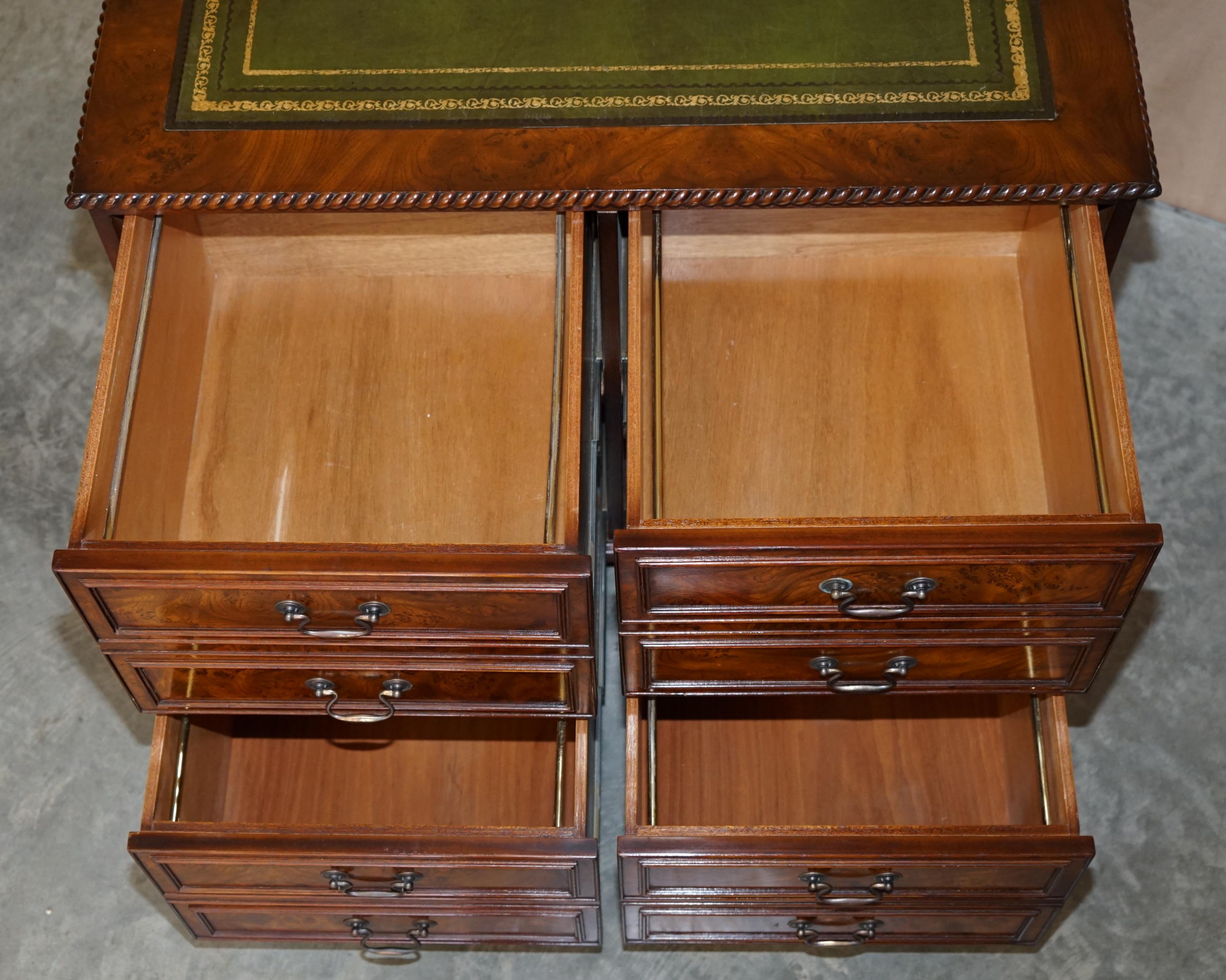 Burr Elm with Green Leather Top Four Drawer Filing Cabinet Part of Office Suite 5