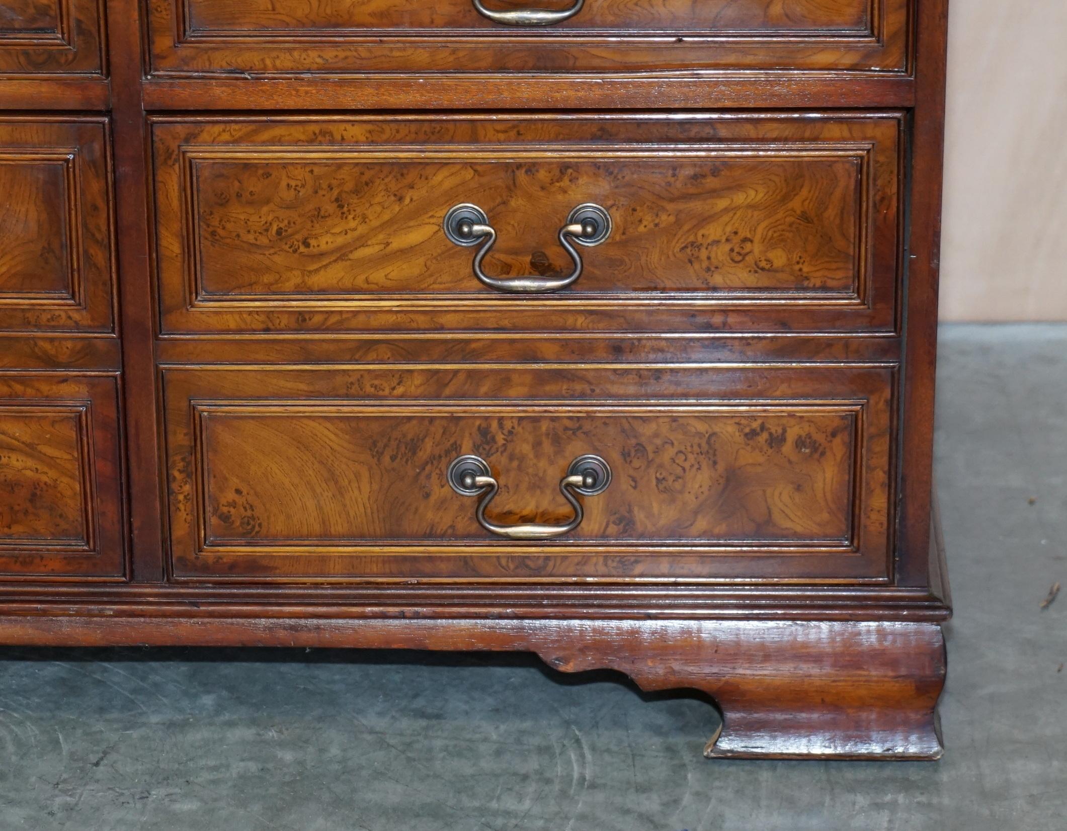20th Century Burr Elm with Green Leather Top Four Drawer Filing Cabinet Part of Office Suite