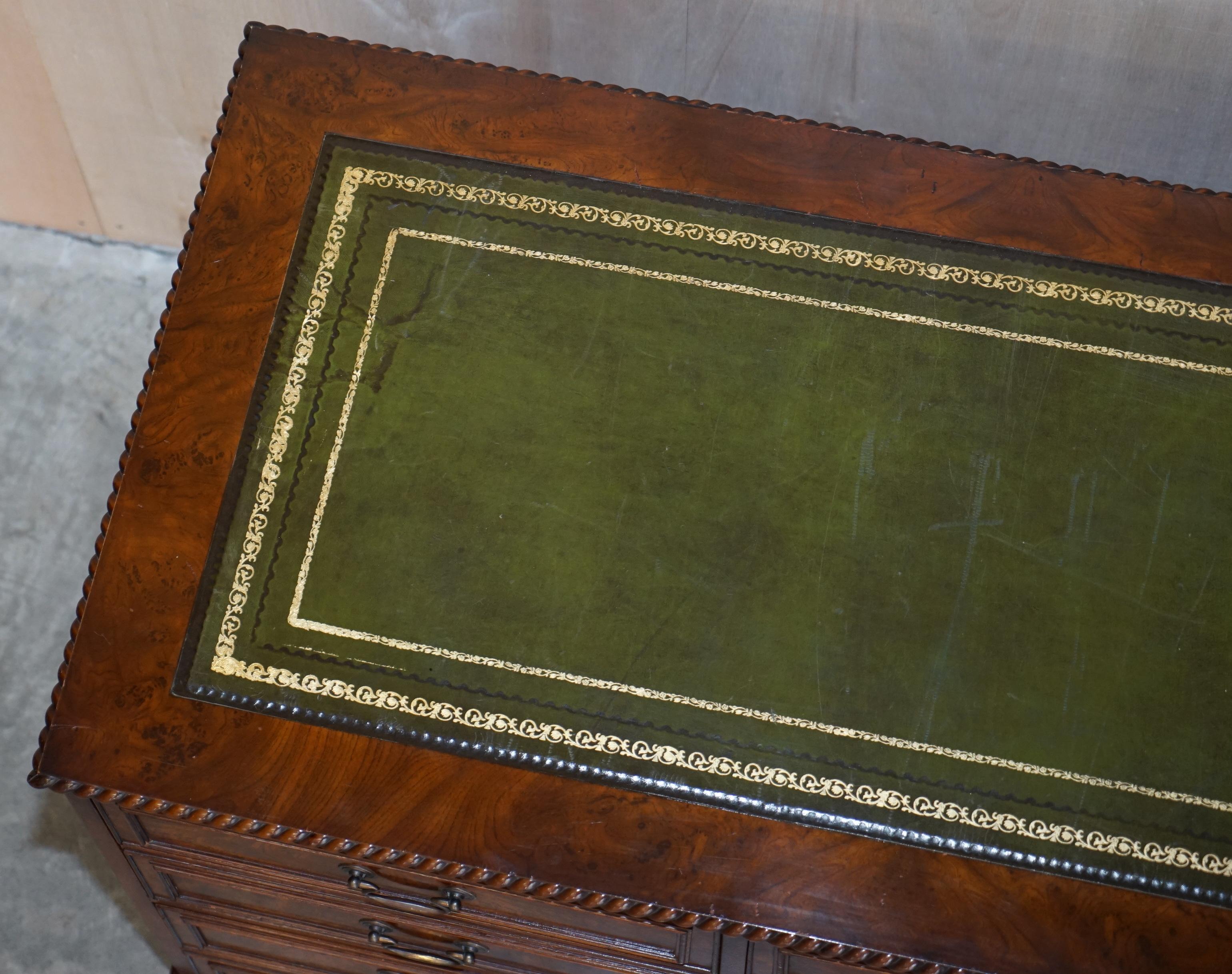 Burr Elm with Green Leather Top Four Drawer Filing Cabinet Part of Office Suite 2