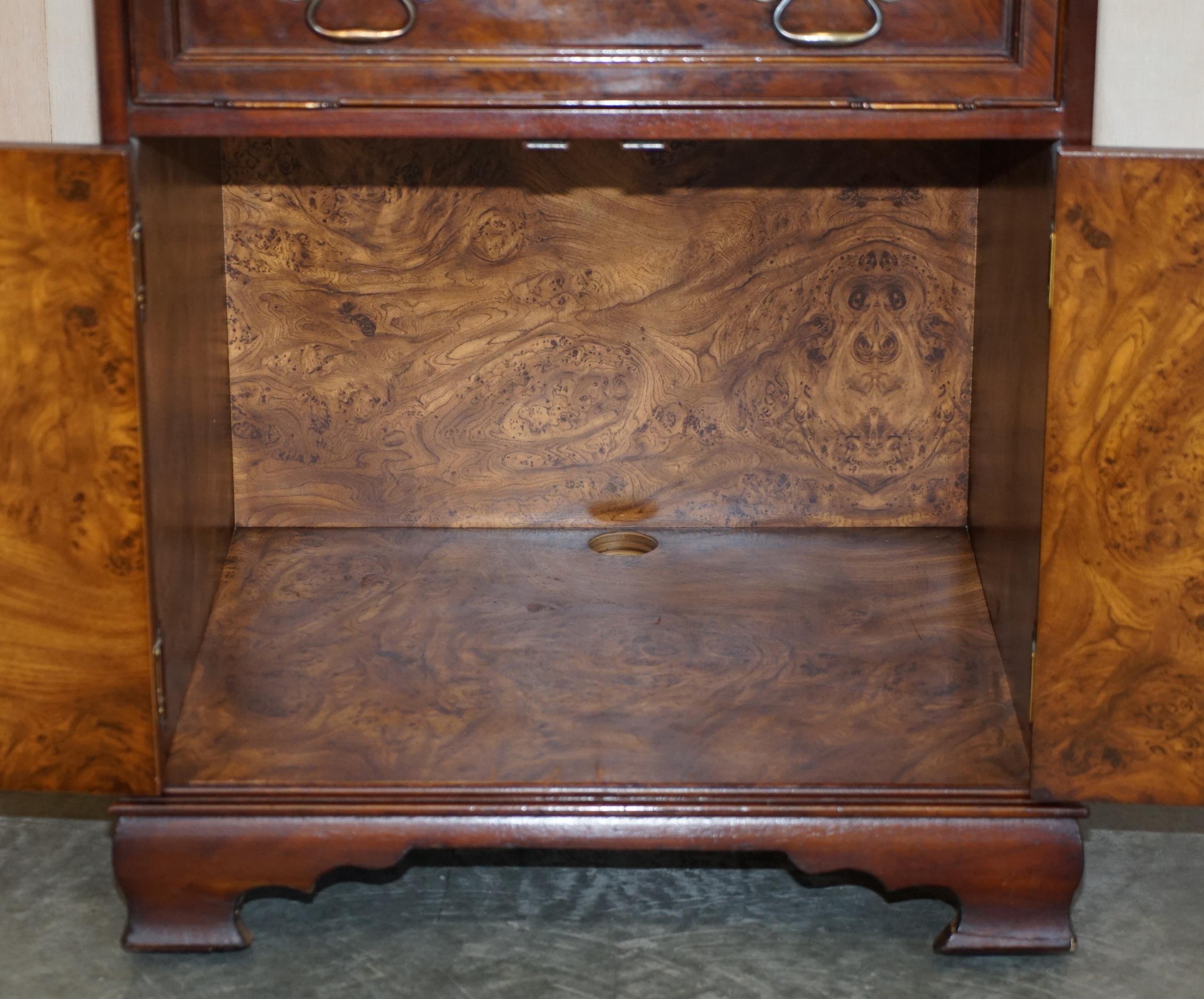 Burr Elm with Green Leather Top Side Cupboard for Hiding Printer Part of Suite For Sale 14