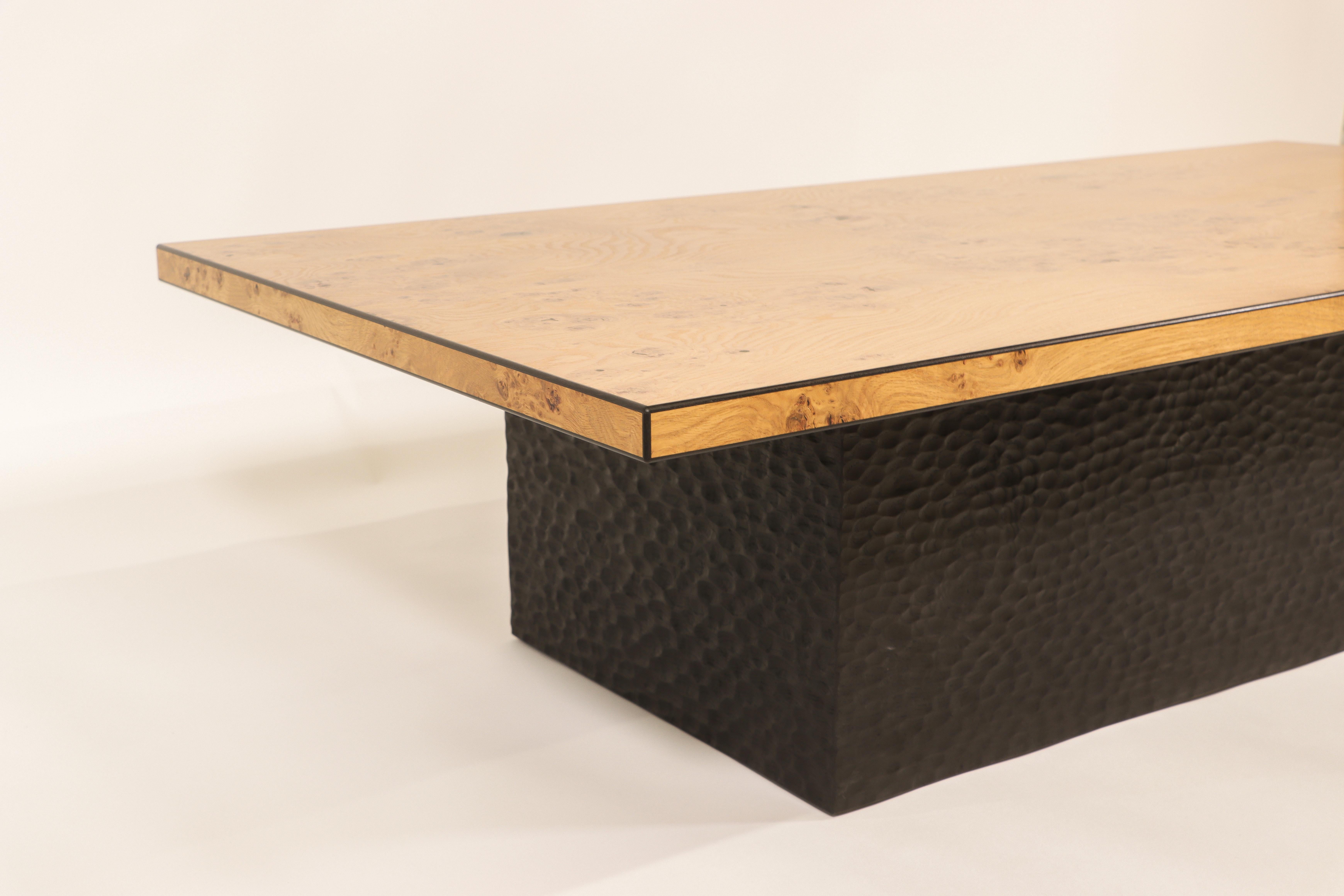Burr Oak And Ebony Coffee Table With Textured Ebonised Base By Sean Evelegh In New Condition For Sale In Dartford, GB