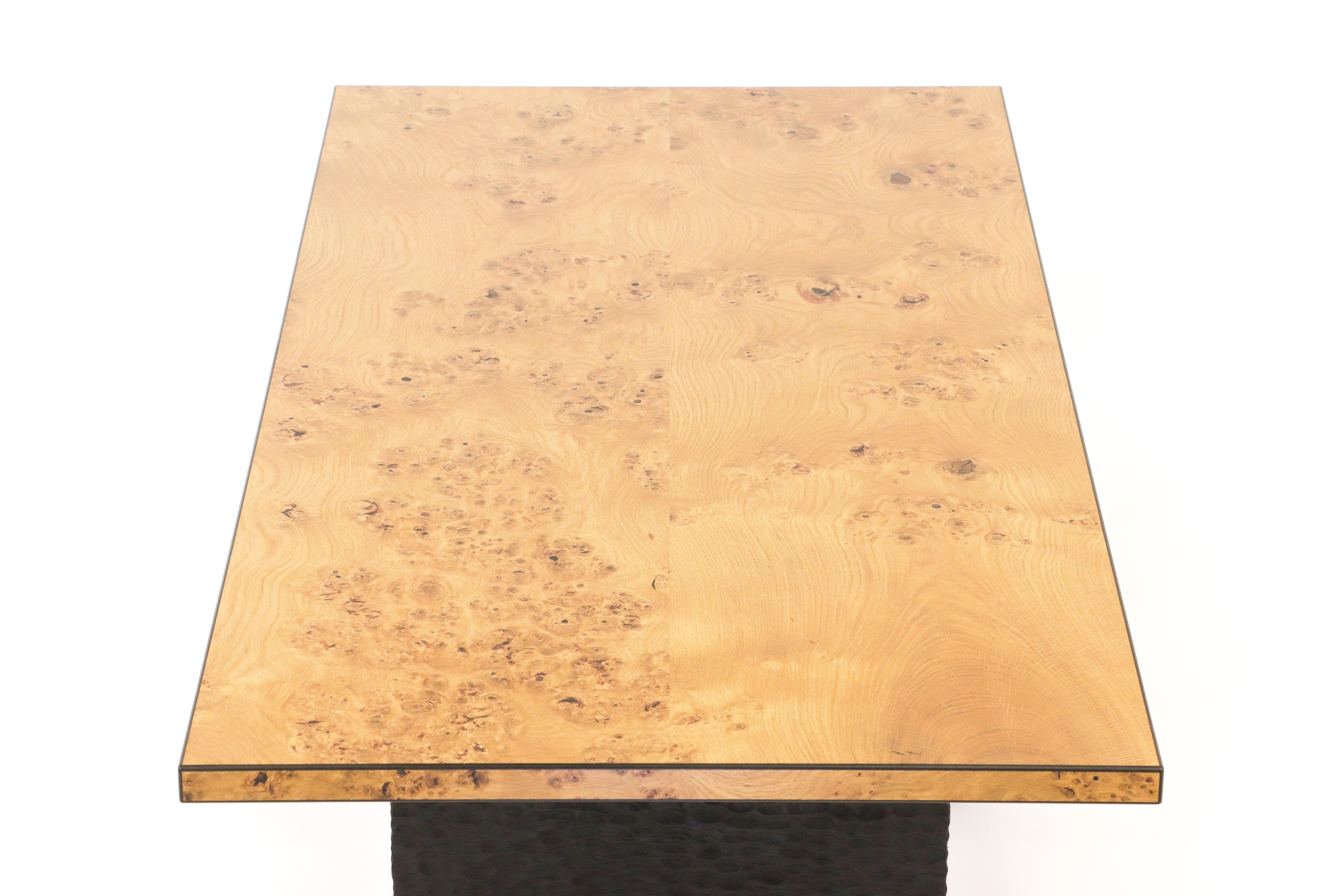 Contemporary Burr Oak And Ebony Coffee Table With Textured Ebonised Base By Sean Evelegh For Sale