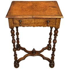 Burr Oak and Walnut William and Mary Style Antique Side Table