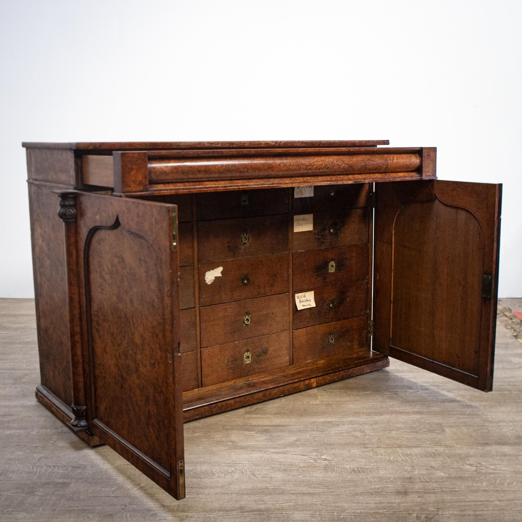 English Burr Oak Estate Cupboard with Drawers For Sale