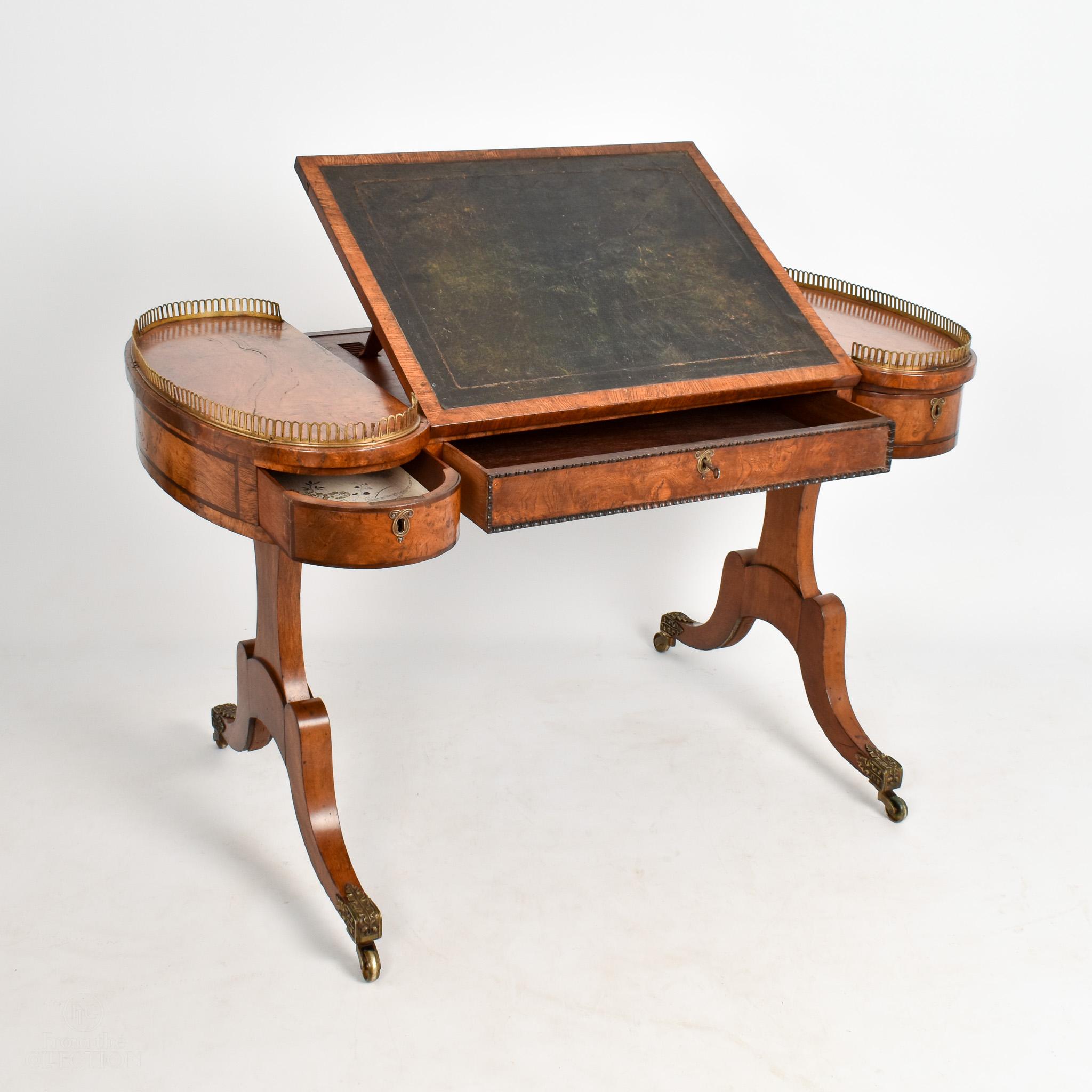19th Century Burr Oak Regency Galleried Writing Desk, Circa 1820 For Sale