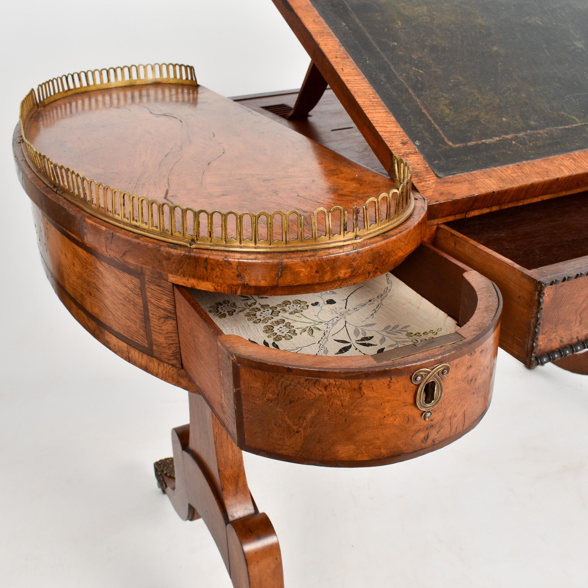 Burr Oak Regency Galleried Writing Desk, Circa 1820 For Sale 1