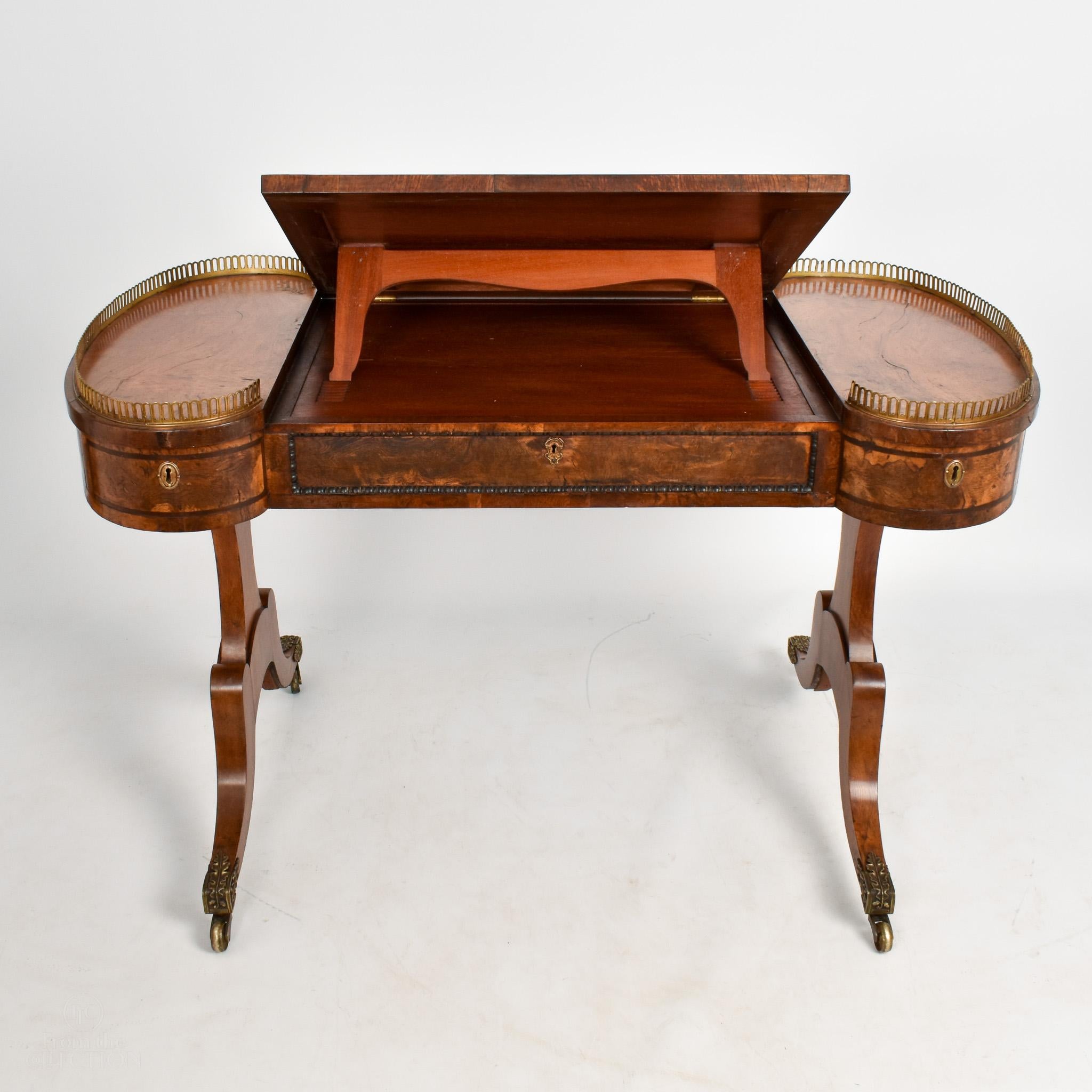 Burr Oak Regency Galleried Writing Desk, Circa 1820 For Sale 3