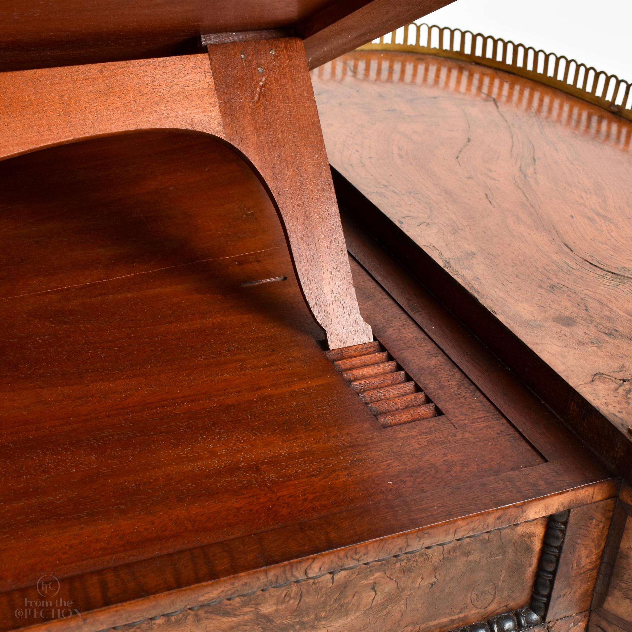 Burr Oak Regency Galleried Writing Desk, Circa 1820 For Sale 4