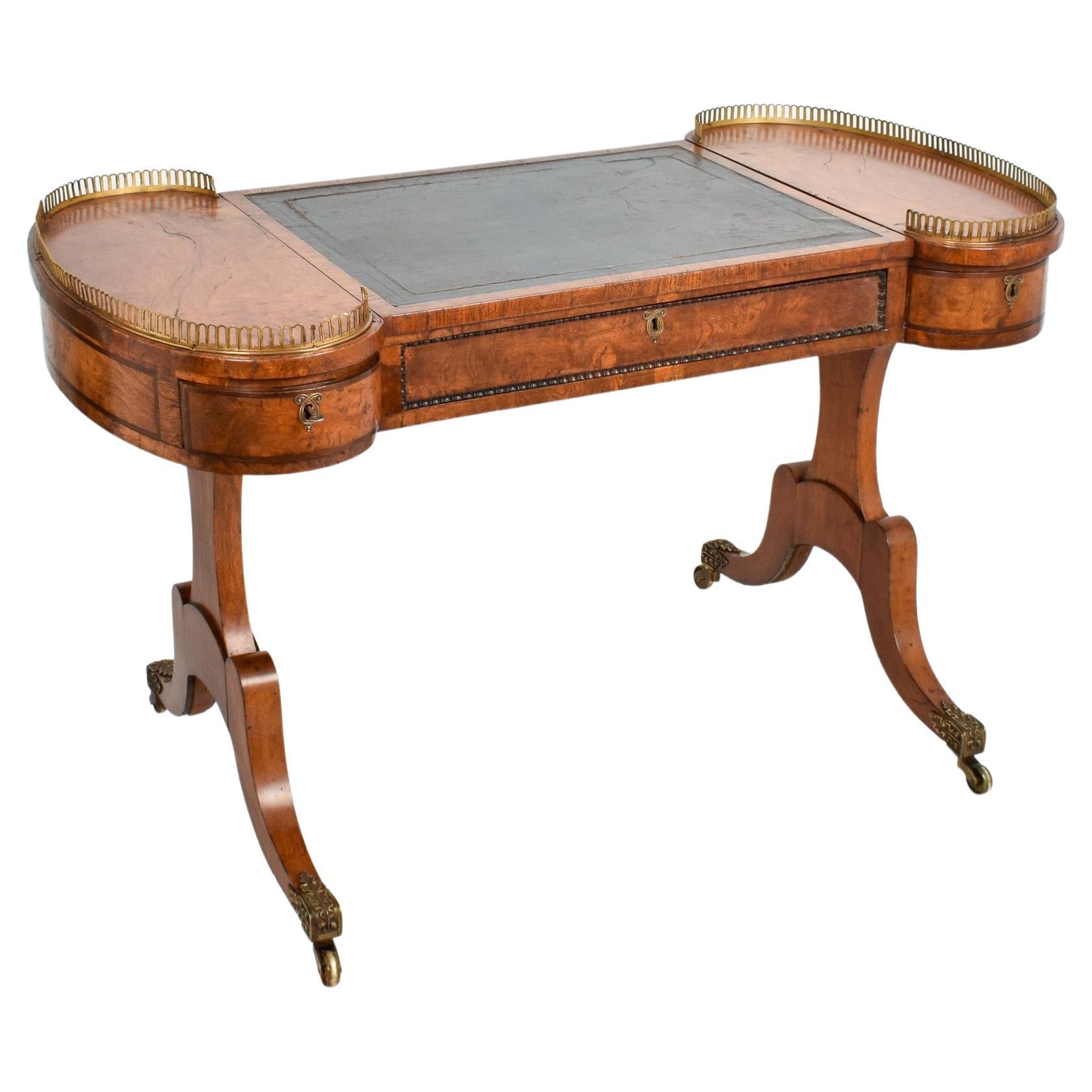 Burr Oak Regency Galleried Writing Desk, Circa 1820 For Sale