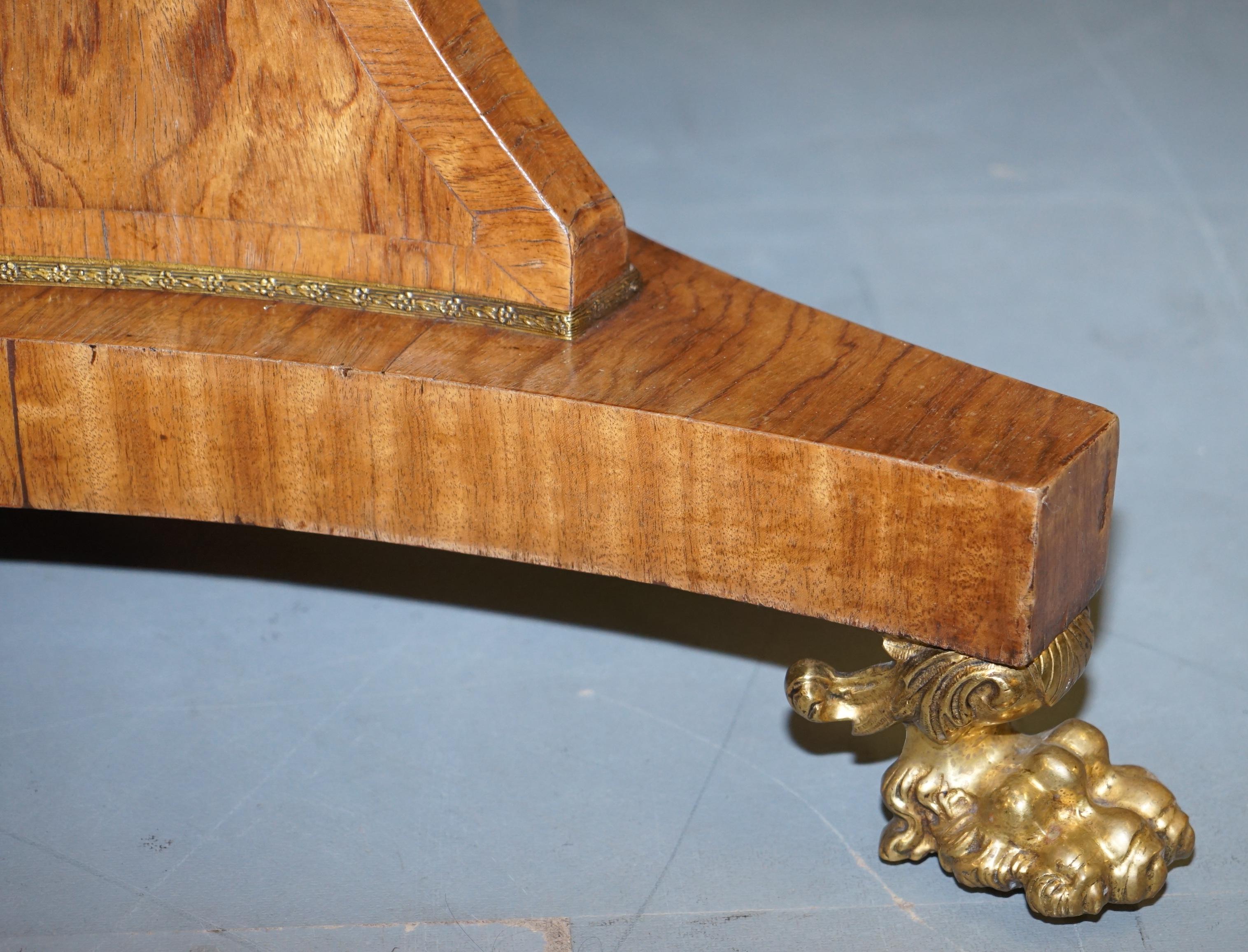 Burr Pollard Oak Regency Style Drum Table Gilt Bronze Lions Hairy Paw Feet 2