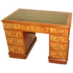 Burr Walnut 19th Century Antique Pedestal Desk