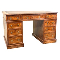 Burr Walnut 19th Century Fine Quality Pedestal Desk