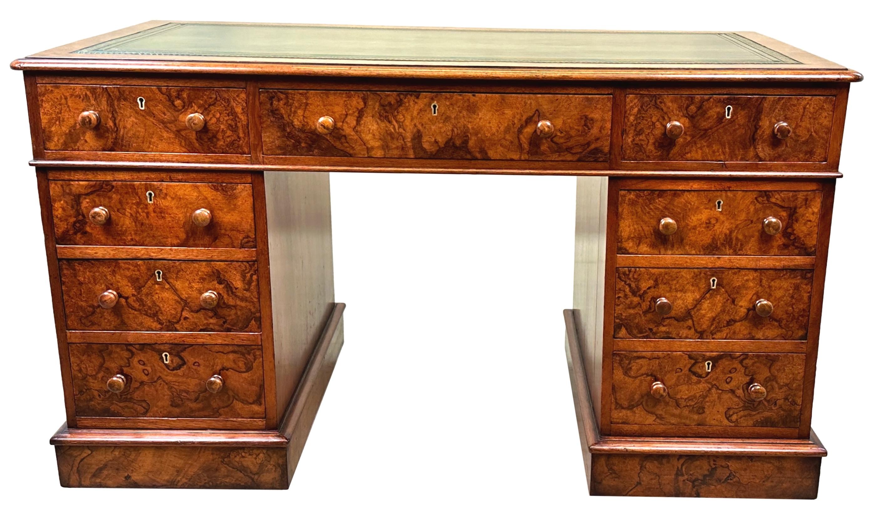 Burr Walnut 19th Century Pedestal Desk For Sale 8