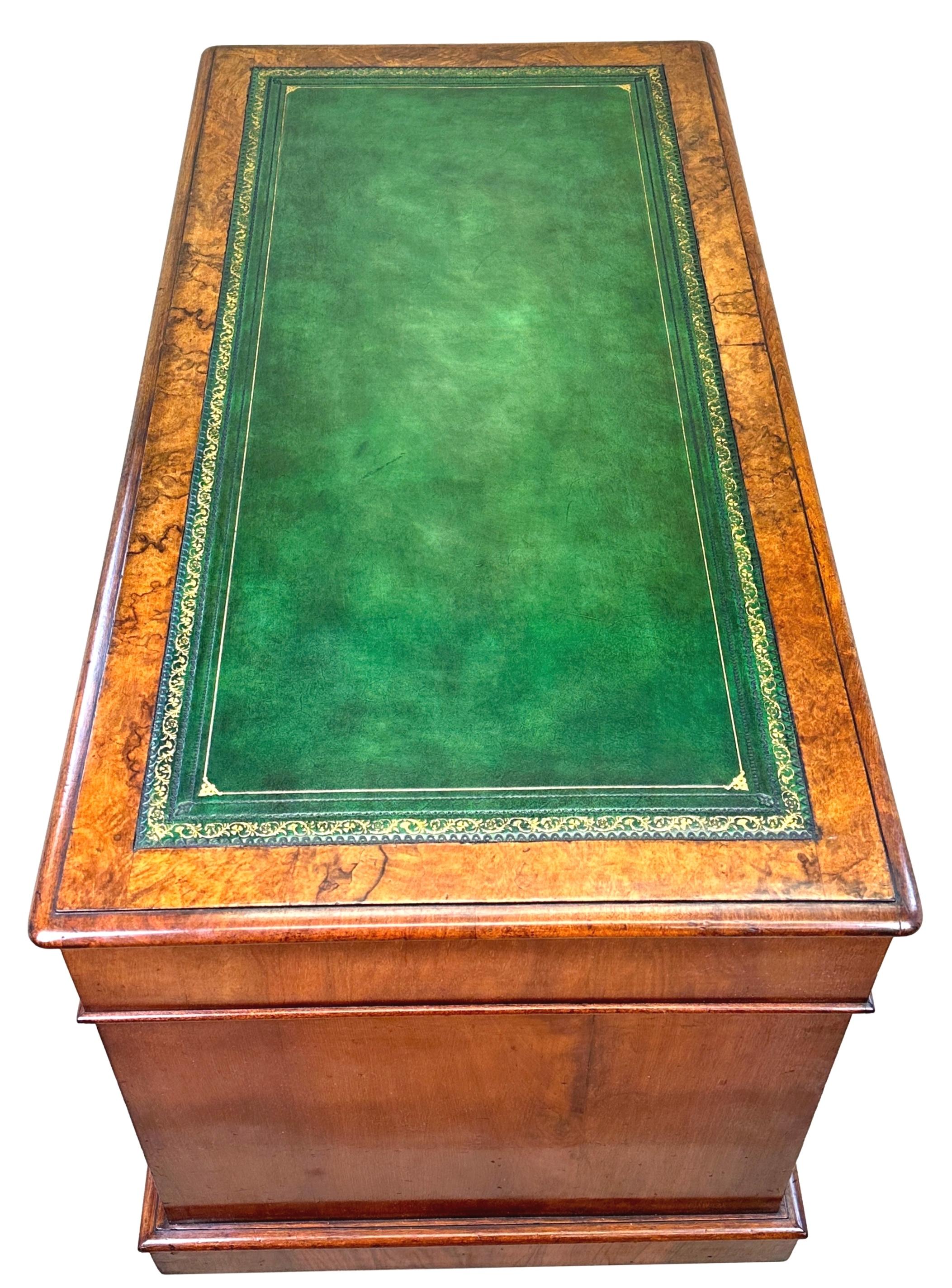 English Burr Walnut 19th Century Pedestal Desk For Sale