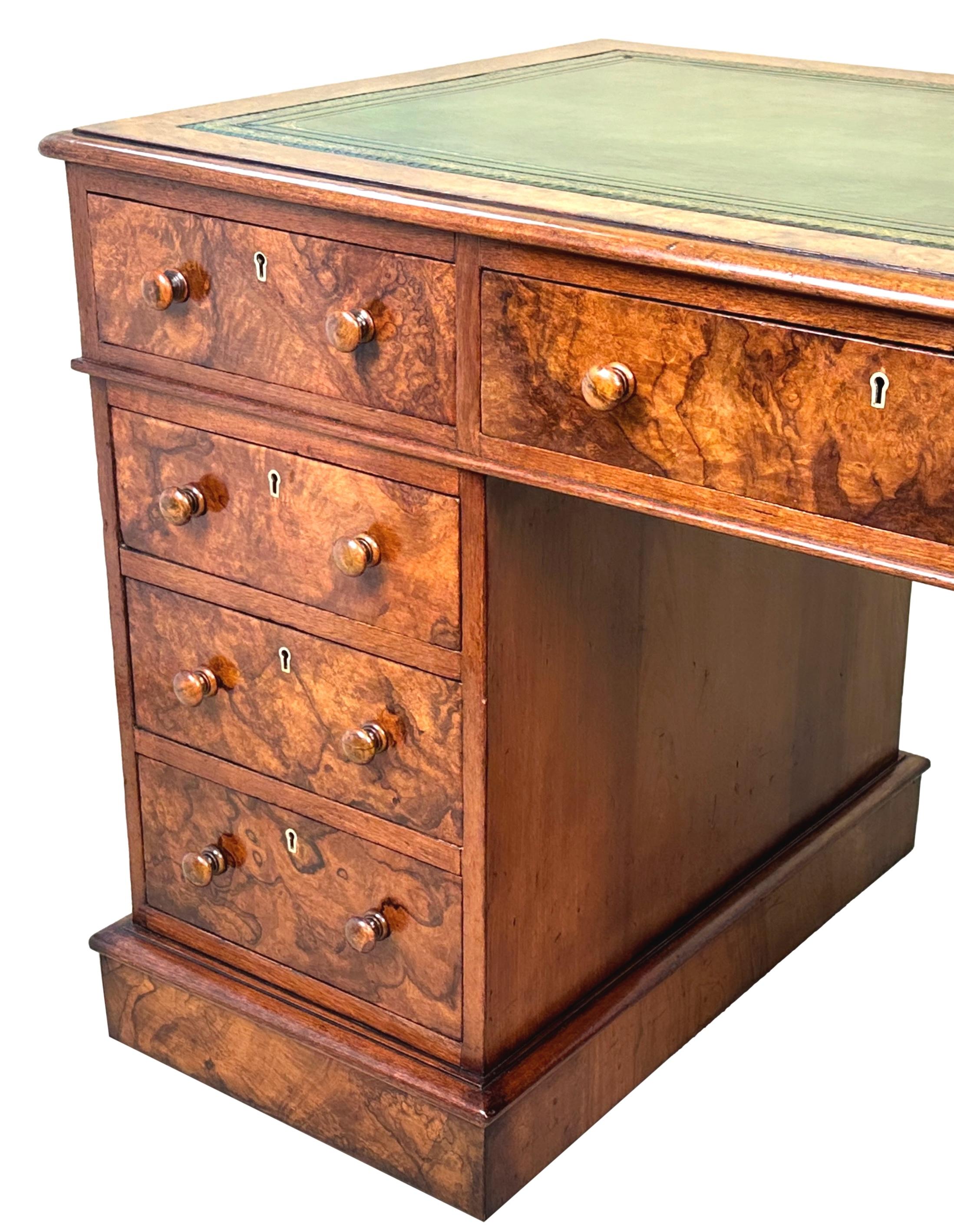 Burr Walnut 19th Century Pedestal Desk For Sale 1