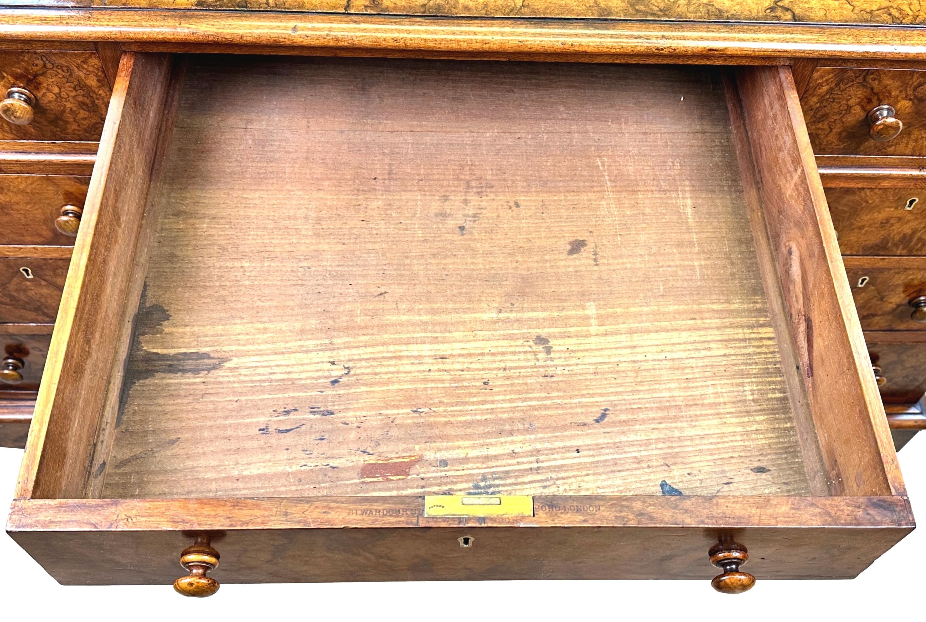 Burr Walnut 19th Century Pedestal Desk For Sale 4