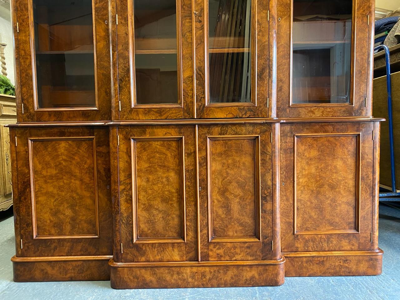 Burr Walnut 4 Door Library Bookcase  In Excellent Condition In Seaford, GB