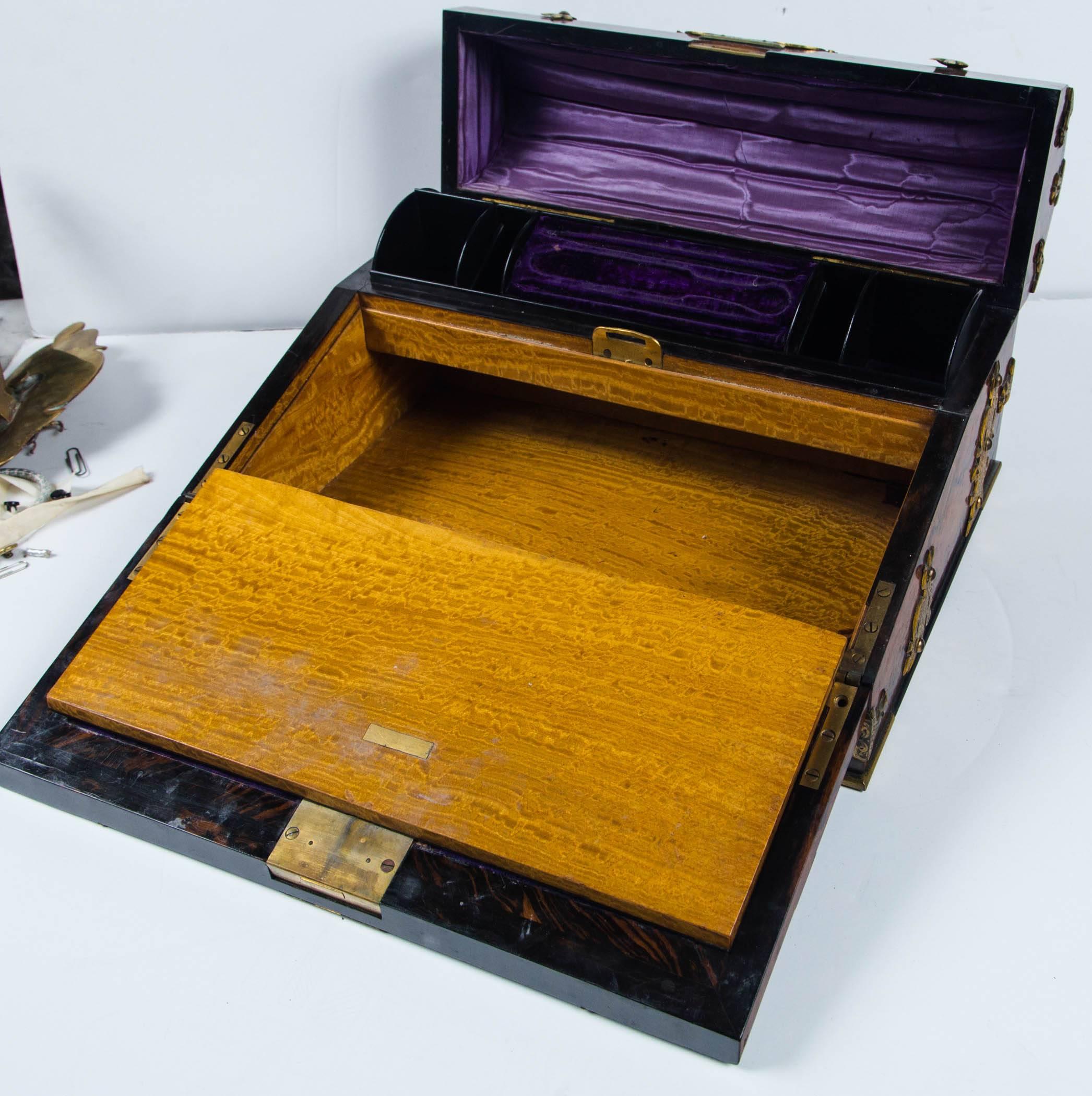 Late 19th Century Burr Walnut and Brass Traveling Lap Desk