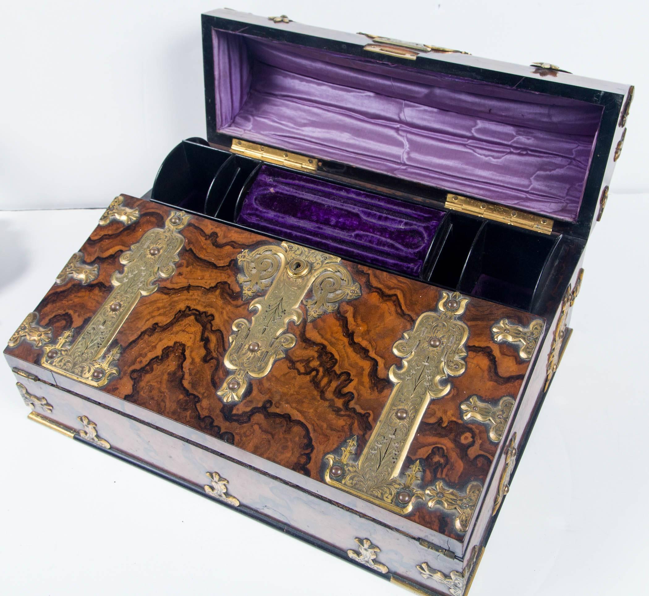 Burr Walnut and Brass Traveling Lap Desk 2