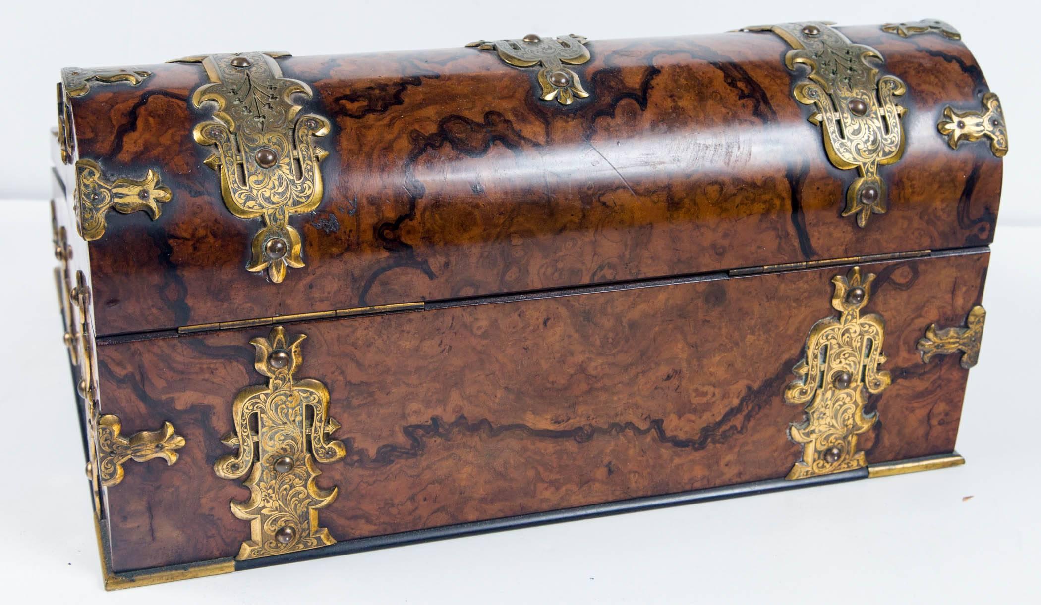 Burr Walnut and Brass Traveling Lap Desk 3