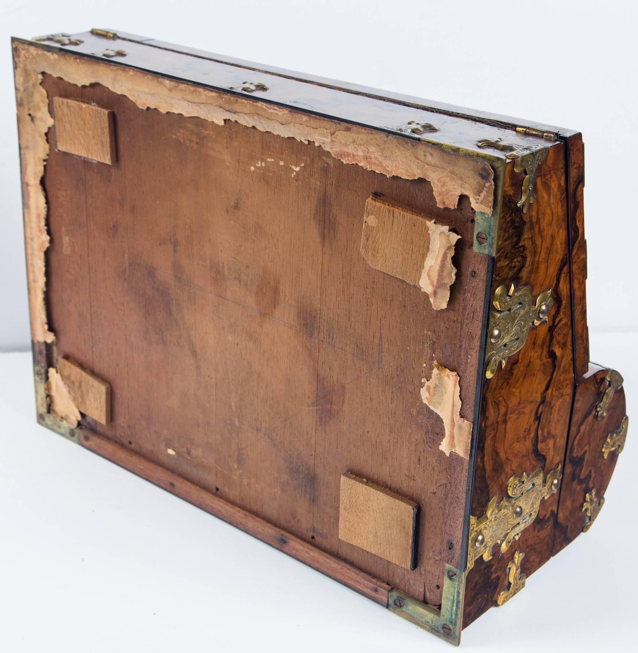 Burr Walnut and Brass Traveling Lap Desk 4
