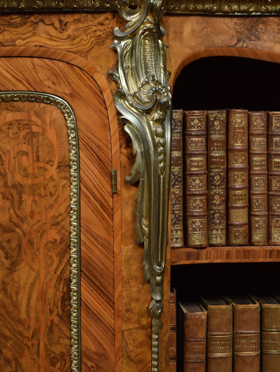 English Burr Walnut and Tulipwood Ormolu-Mounted Credenza