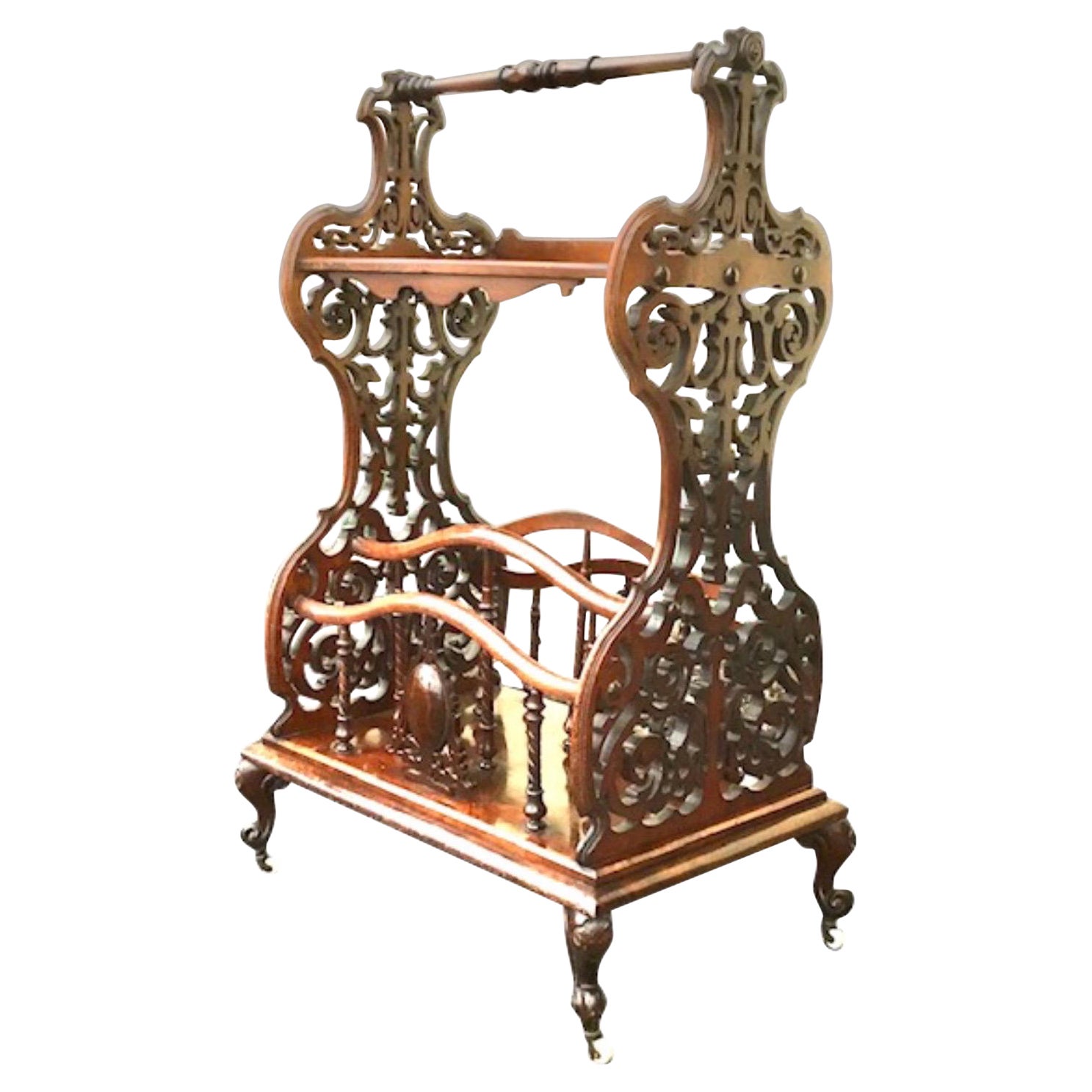 Burr Walnut Antique Table Top Canterbury Magazine Rack For Sale