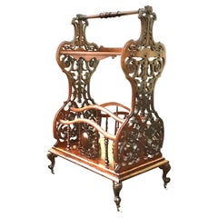 Burr Walnut Antique Table Top Canterbury Magazine Rack