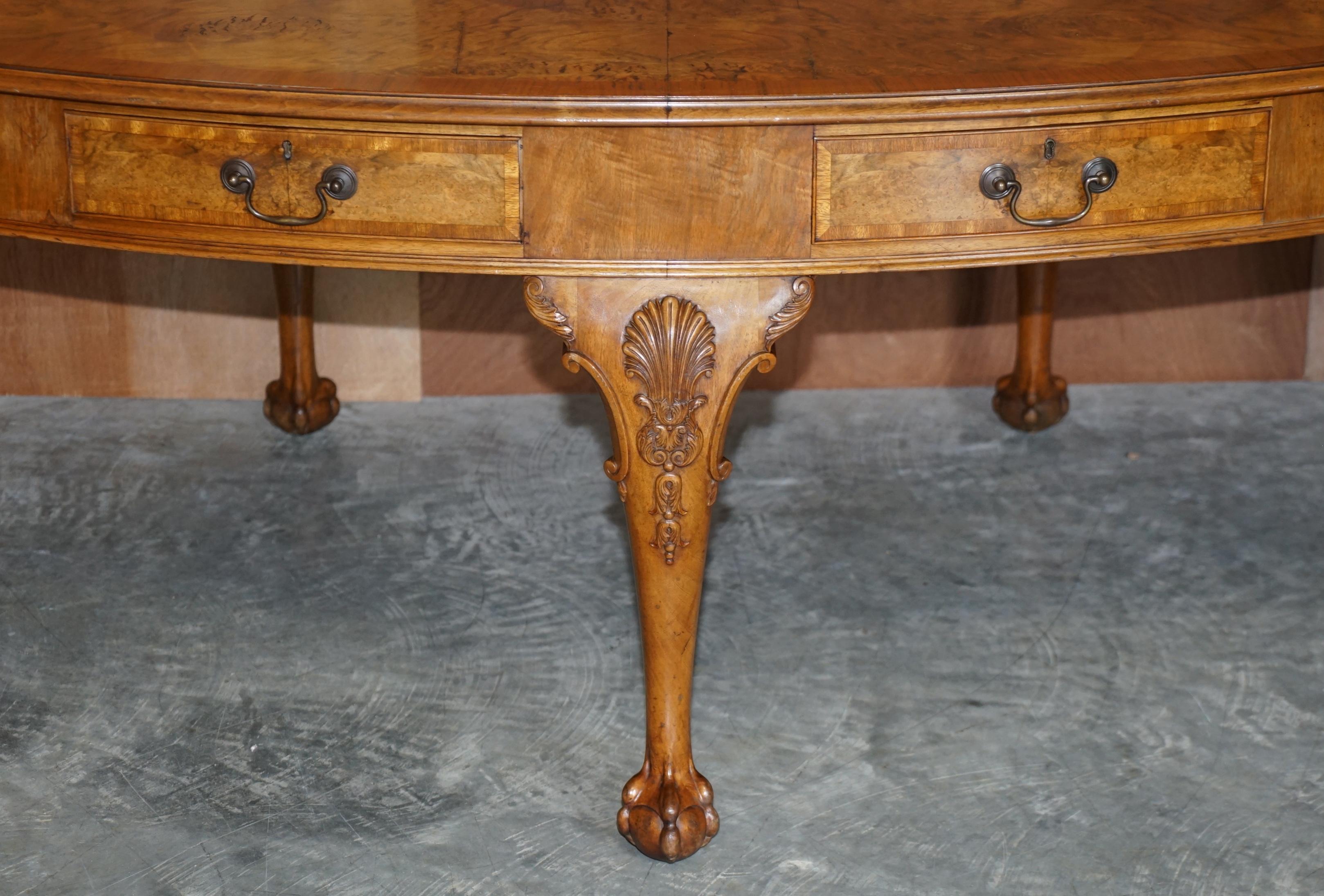 Burr Walnut Antique Victorian Lion Claw & Ball Feet Kidney Library Table Desk 10