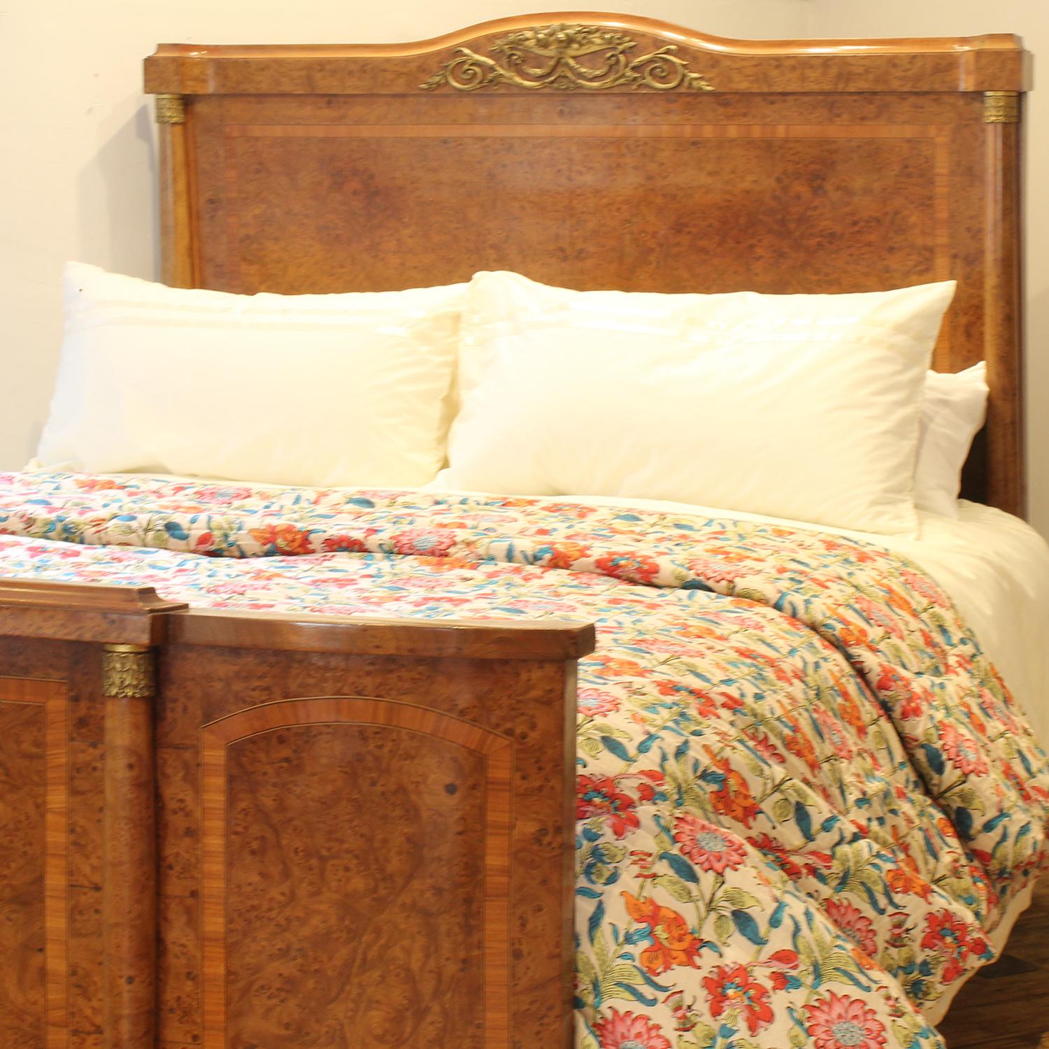 Burr Walnut Art Deco Antique Wooden Bed, WK186 In Good Condition In Wrexham, GB
