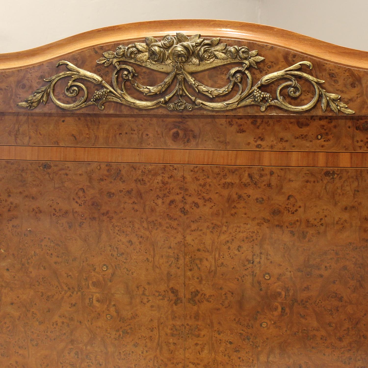 Burr Walnut Art Deco Antique Wooden Bed, WK186 4