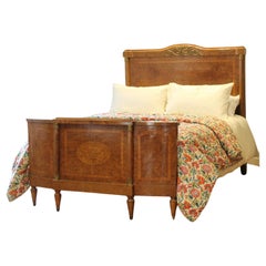 Burr Walnut Art Deco Antique Wooden Bed, WK186