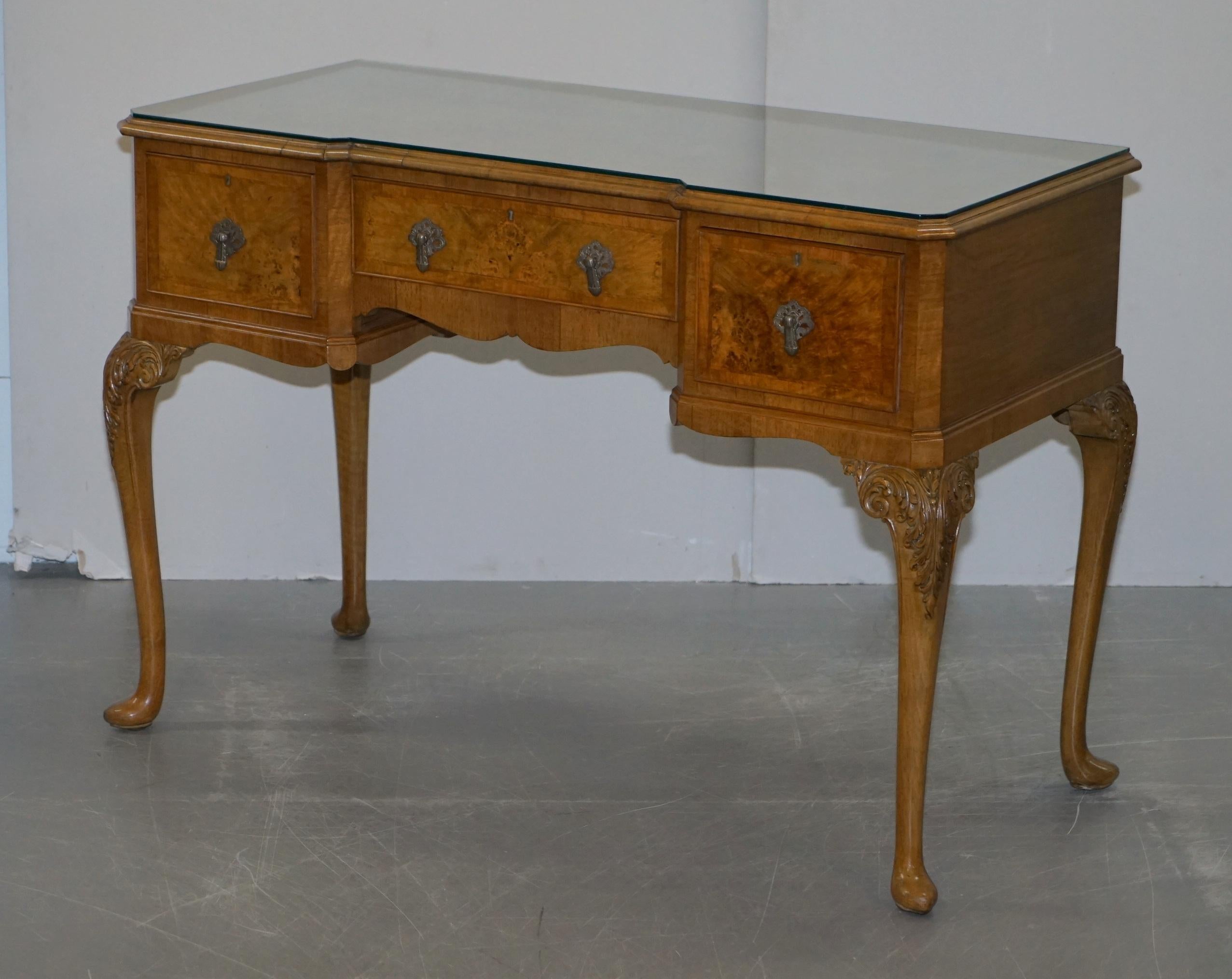 Hand-Crafted Burr Walnut Art Deco Denby & Spinks Breakfront Console Sideboard Part of a Suite For Sale