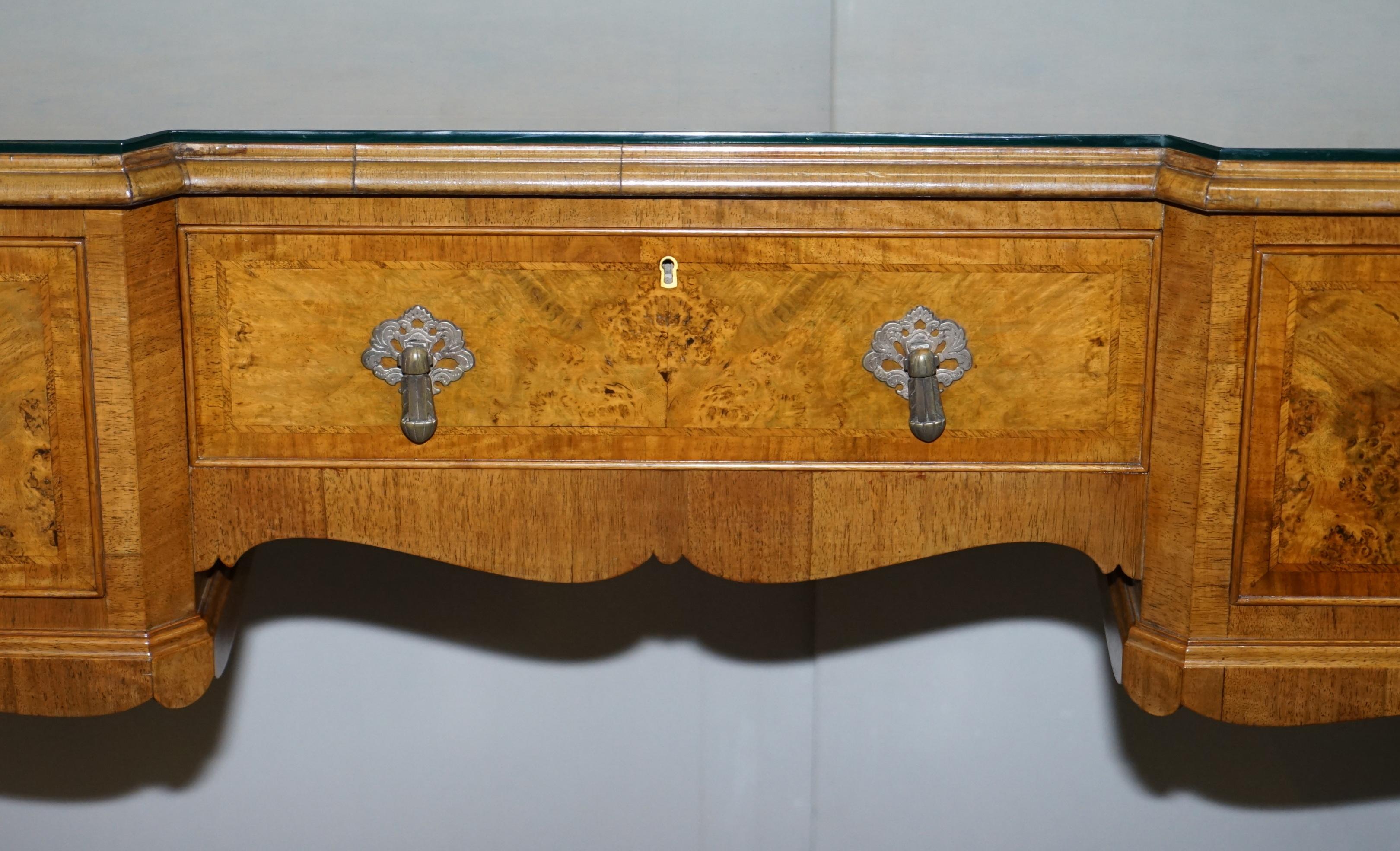 Burr Walnut Art Deco Denby & Spinks Breakfront Console Sideboard Part of a Suite For Sale 1