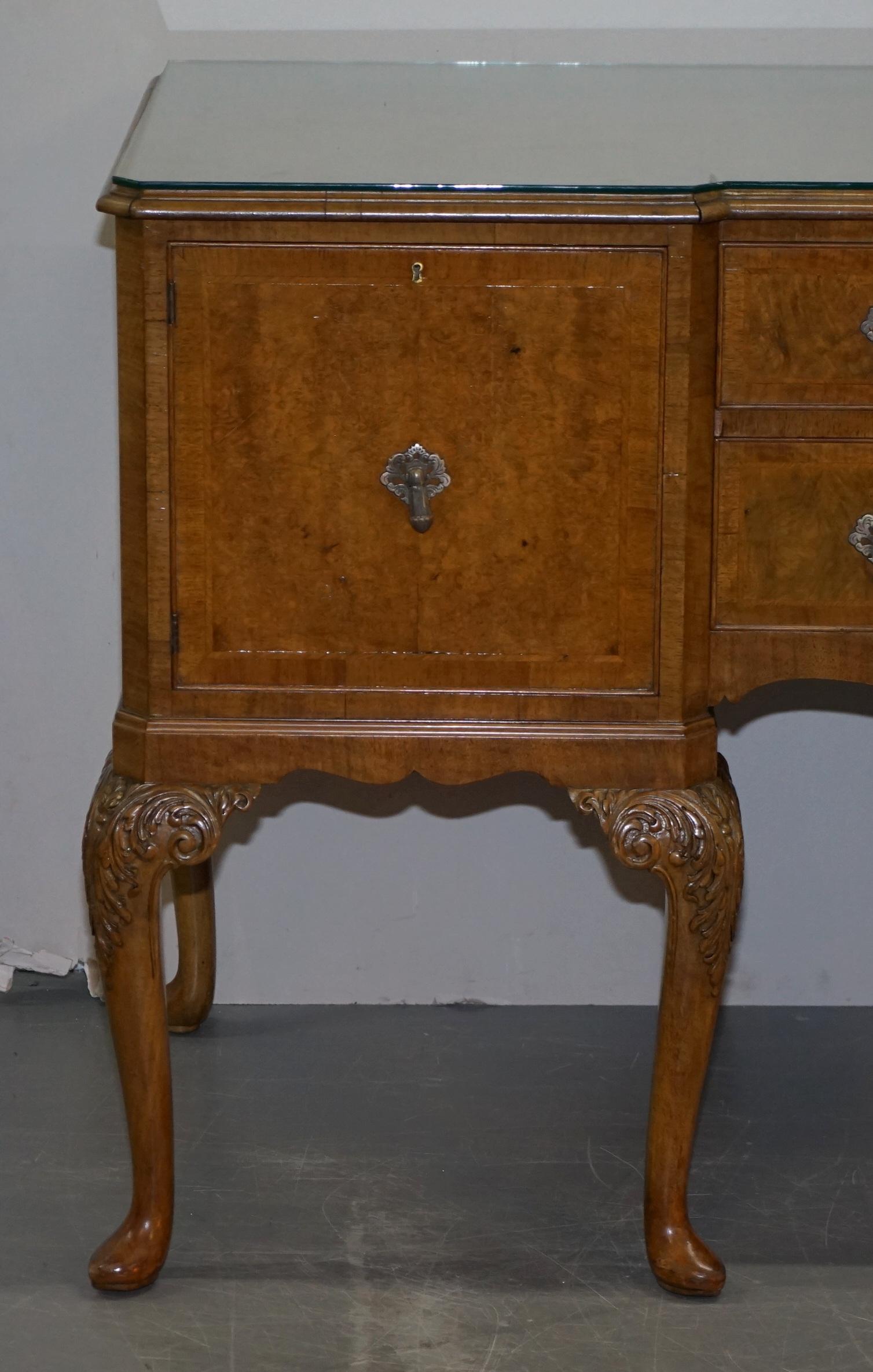 English Burr Walnut Art Deco Denby & Spinks Leeds Breakfront Sideboard Part of a Suite For Sale