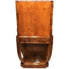 Burr Walnut Art Deco Period Antique Cocktail Cabinet