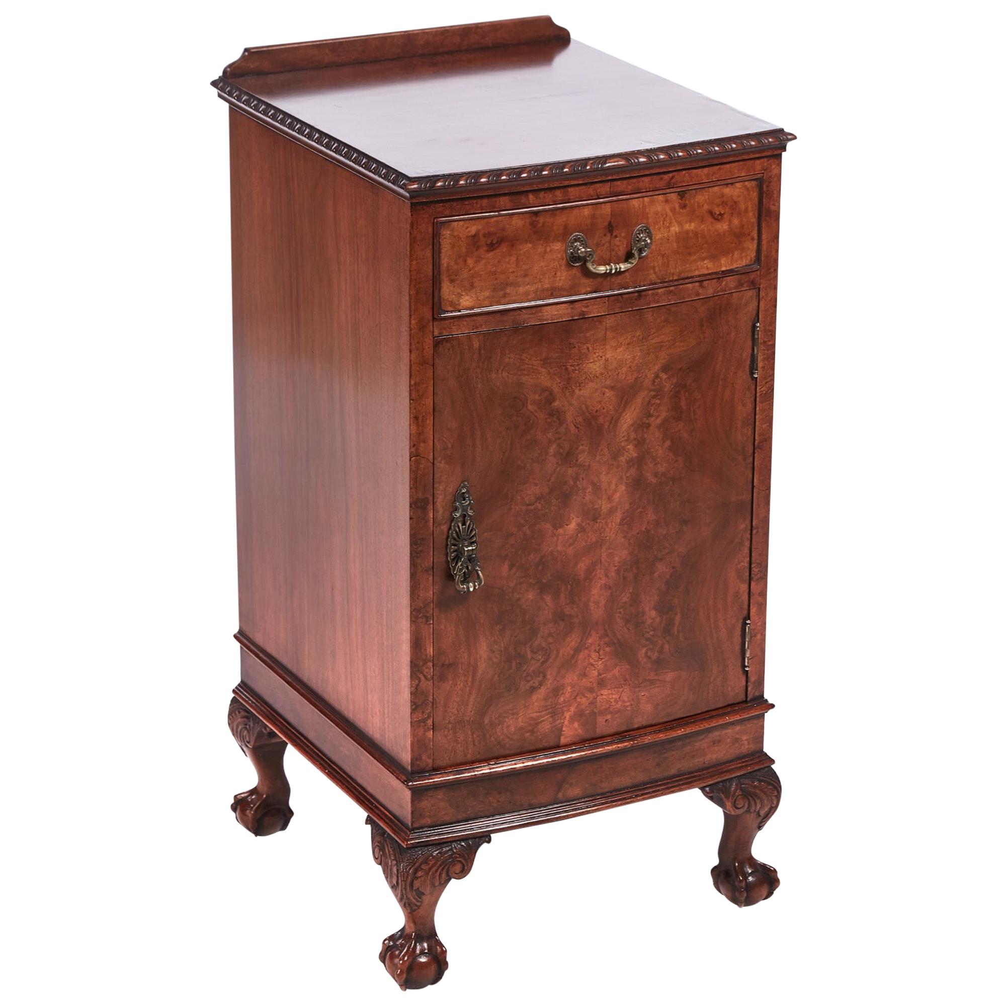 Antique Burr Walnut Bow Fronted Bedside Cabinet