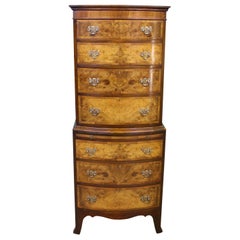 Burr Walnut Bow Fronted Chest on Chest