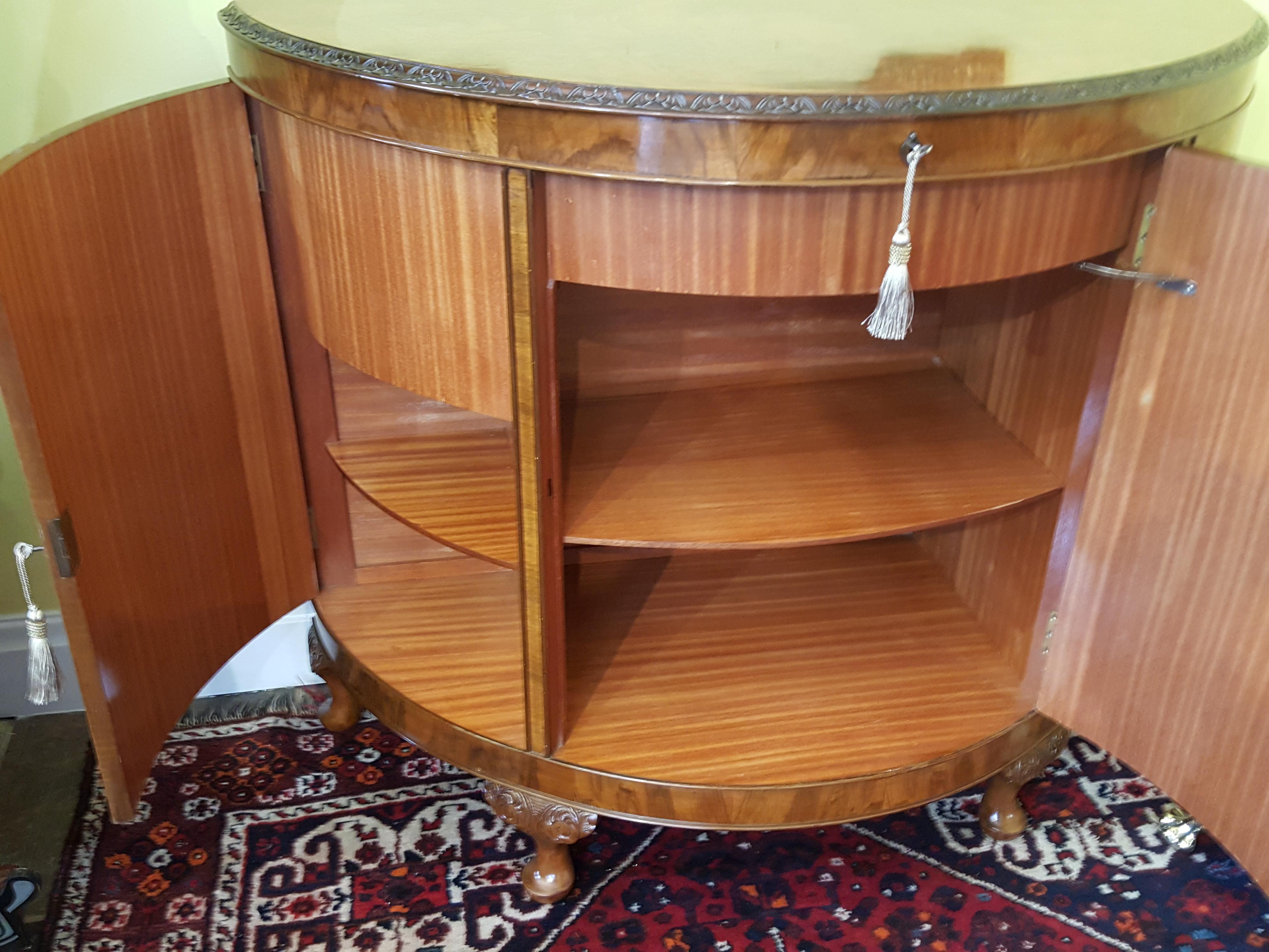 Burr Walnut Bow Fronted Cocktail Cabinet For Sale 3