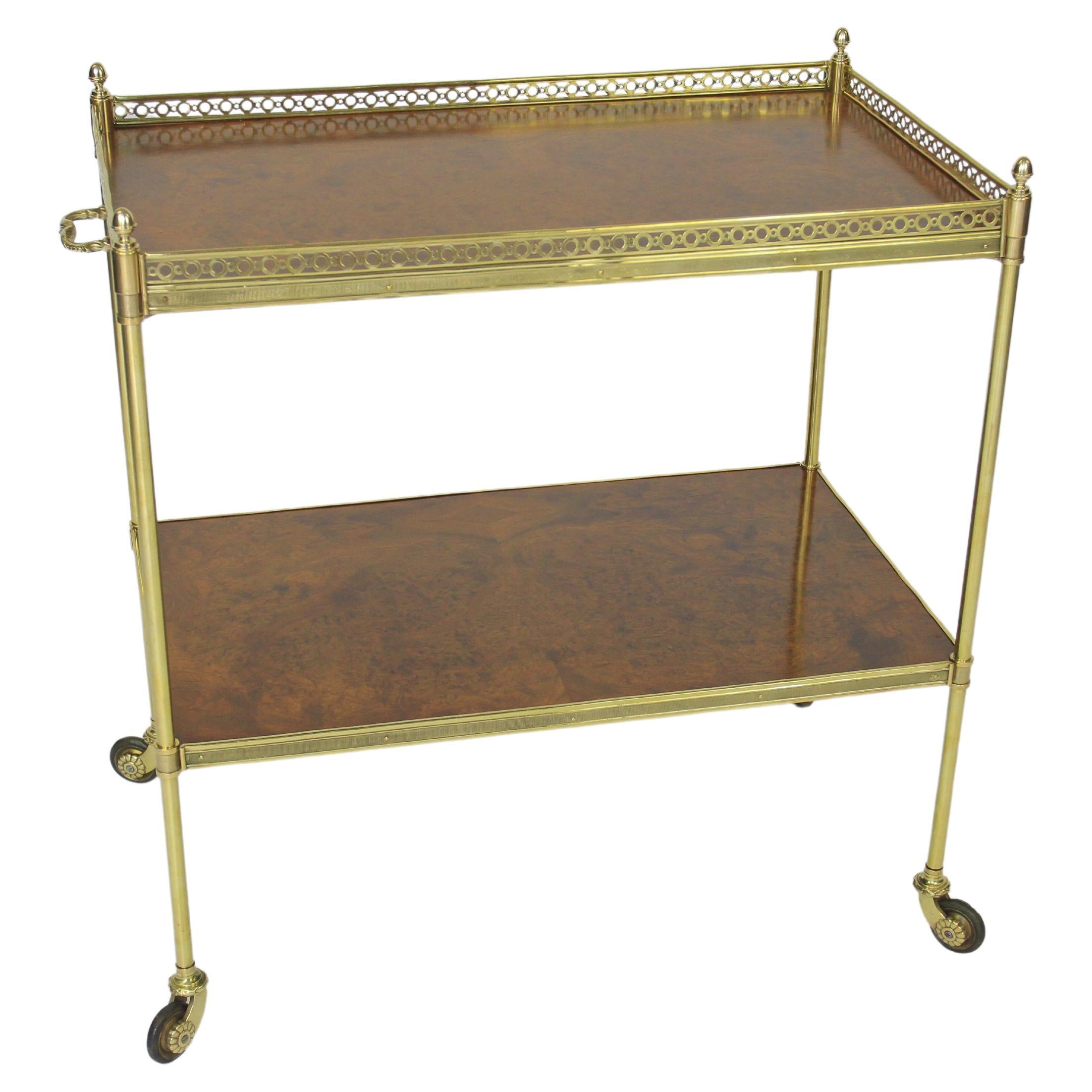Burr Walnut & Brass Serving Trolley circa 1920s
