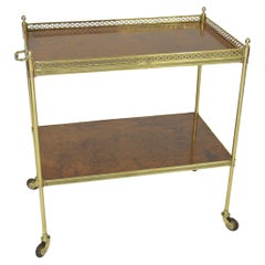 Antique Burr Walnut & Brass Serving Trolley circa 1920s