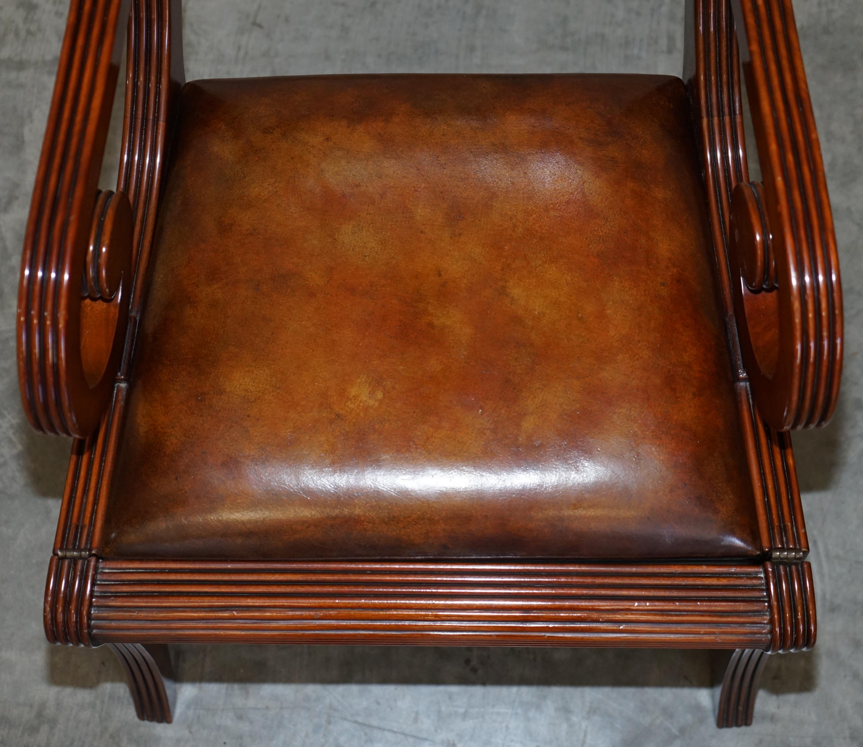 18th Century and Earlier Burr Walnut Brown Leather Regency Metamorphic Reading Armchair to Library Steps For Sale
