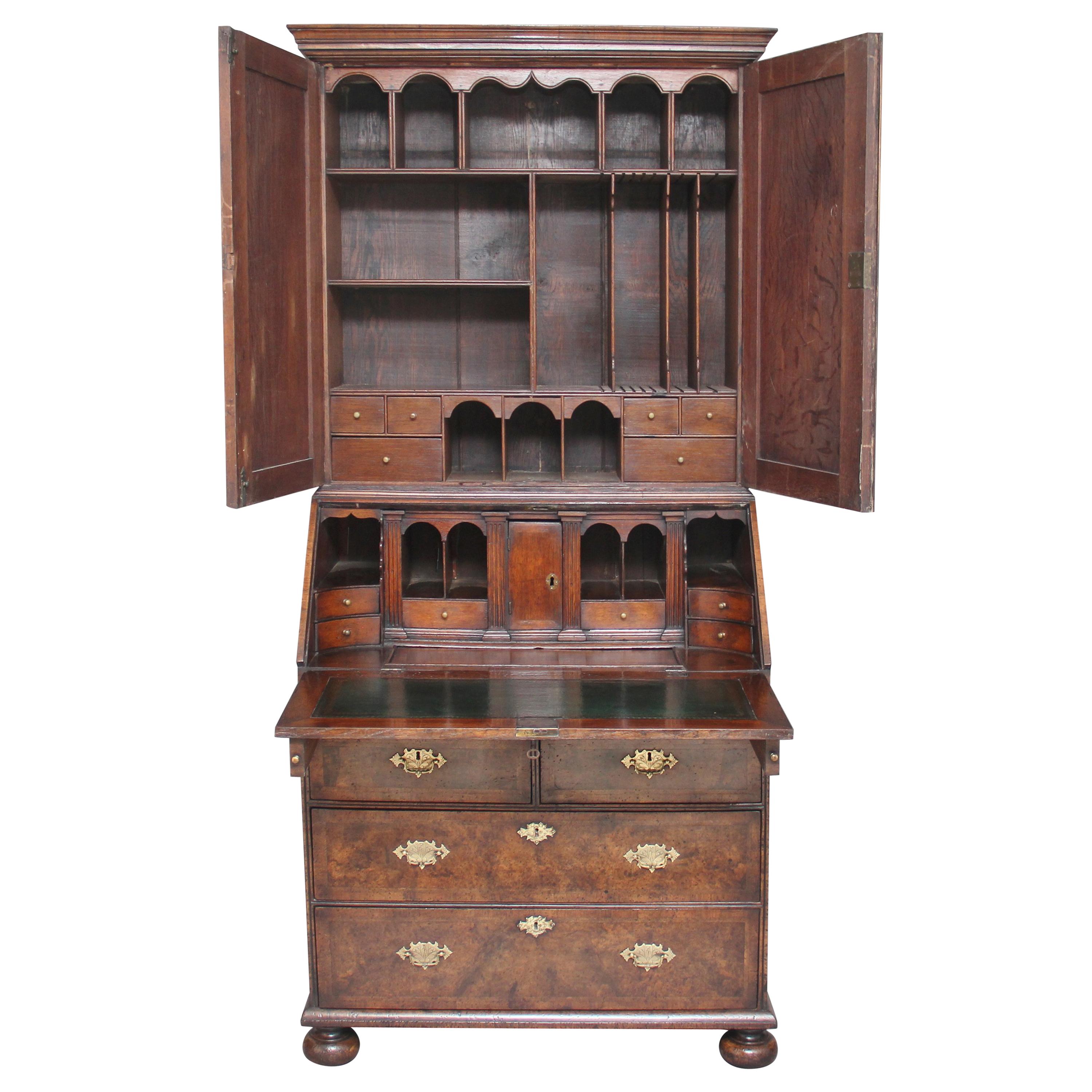 Burr Walnut Bureau Bookcase