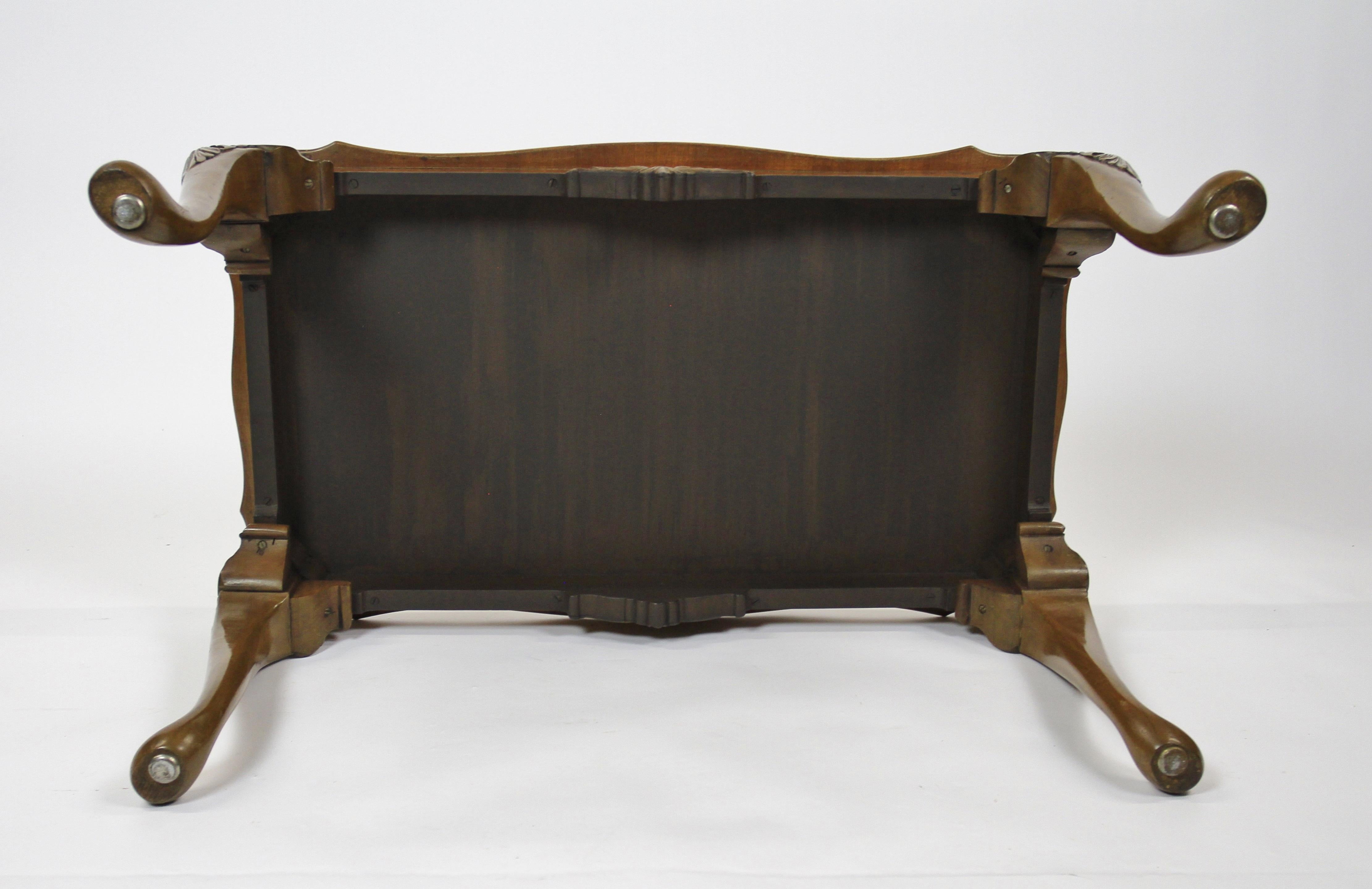 Burr Walnut & Carved Coffee Table circa 1930s In Good Condition For Sale In Dereham, GB